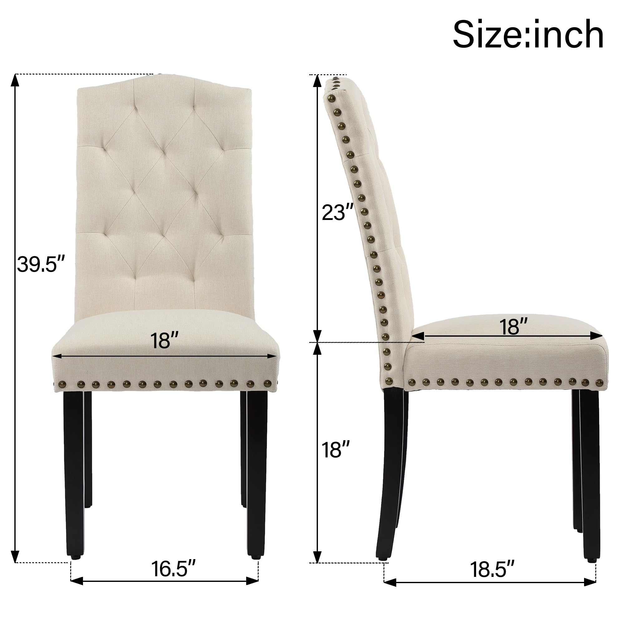 DAGONHIL 2-Piece Upholstered Dining Chair Set - Armless Kitchen Chairs with Solid Black Wood Legs for Home, Kitchen & Living Room (Beige) | Comfortable Seating for Family Meals & Entertaining