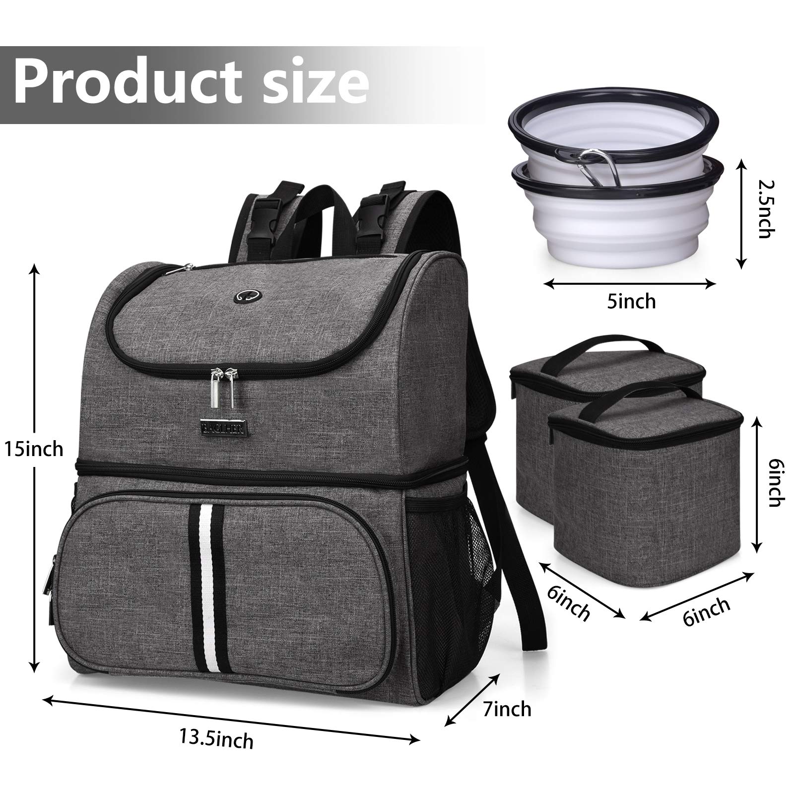 BAGLHER Pet Travel Backpack with Bowls - Grey for Dog & Cat Outings
