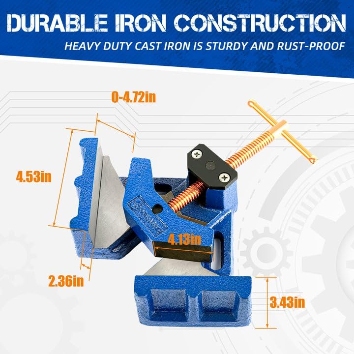 Heavy Duty 90 Degree Welding Angle Clamp - Ductile Iron Right Angle Clamp for Woodworking, Metalworking & DIY Projects - Perfect for Miter Joints, Corner Welding & Fabrication