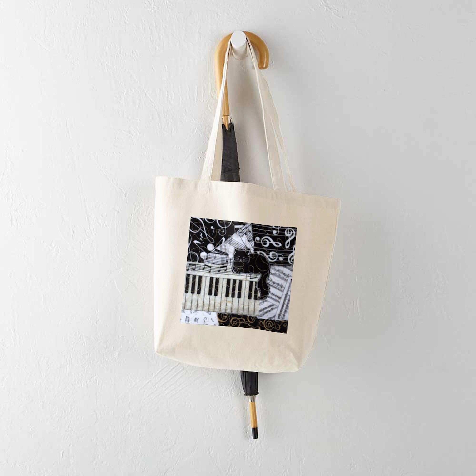 Stylish Cat Keyboard Sitting Ornament Tote Bag - Natural Canvas Reusable Shopping Bag for Groceries, Work, and Daily Use