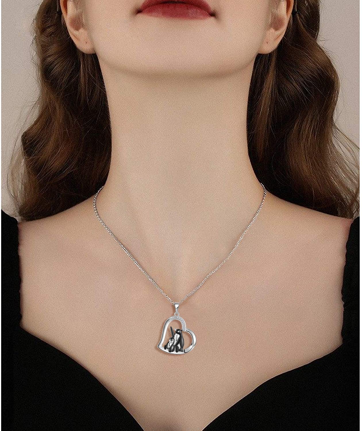 JO WISDOM 925 Sterling Silver Penguin Pendant Necklace with Cubic Zirconia - Elegant Animal Jewelry Gift for Women, Perfect for Christmas, Birthday & Anniversary Gifts