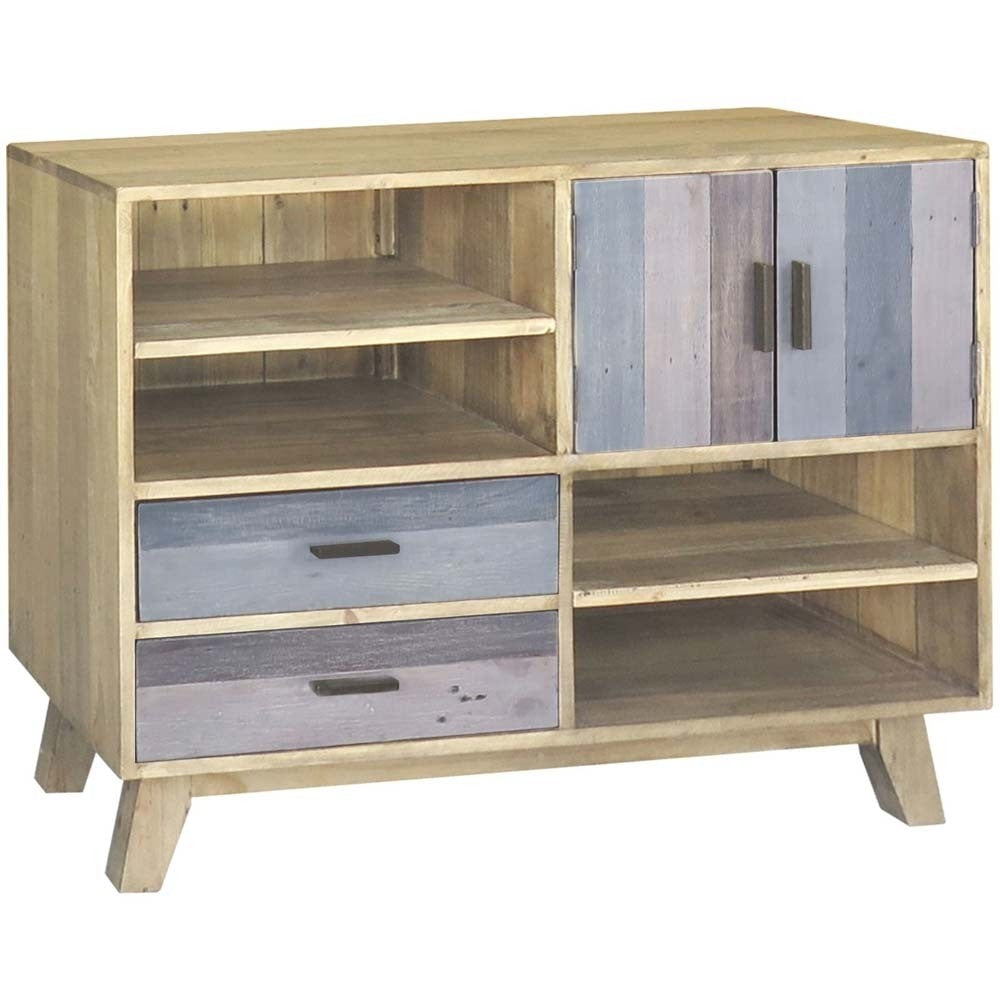 Corso Italy Mango Wood Grey Modern Sideboard Buffet with Shelves - 110x45x85cm - Stylish Storage for Dining Room, Living Room & Entryway