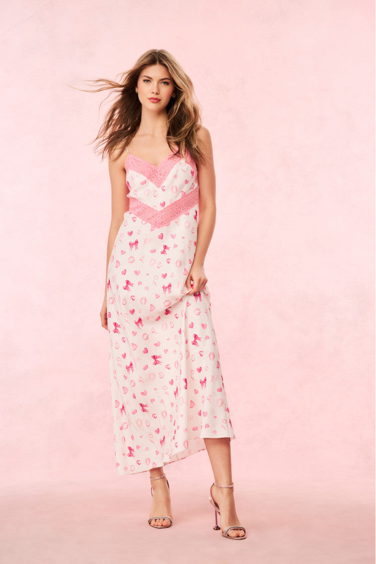 Serita Bow & Kiss Print Maxi Dress - Floral Summer Dress for Women, Beach Wedding Guest Dress, Boho Chic Party Outfit