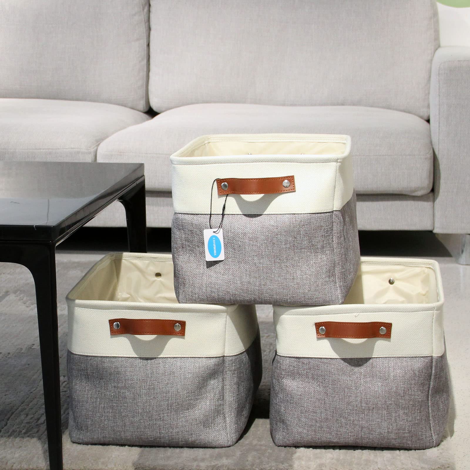 Foldable Storage Baskets 3-Pack with Handles - Home & Office Organizer for Shelves & Closets