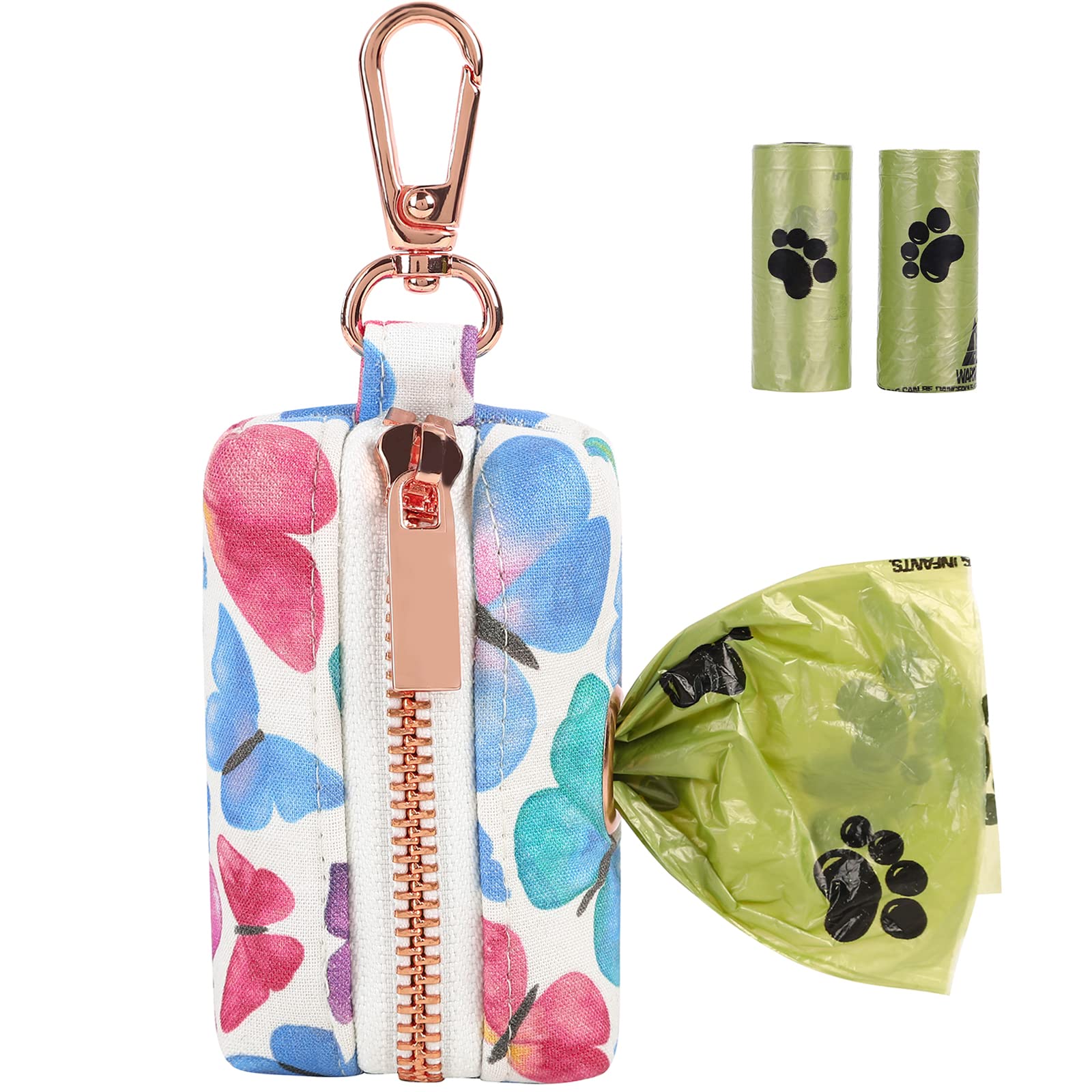 ARING PET Dog Waste Bag Dispenser - Portable Poop Bag Holder with Metal Zipper, Washable Butterfly Design, Attaches to Any Leash | Perfect for Walking, Hiking, and Outdoor Adventures with Your Dog