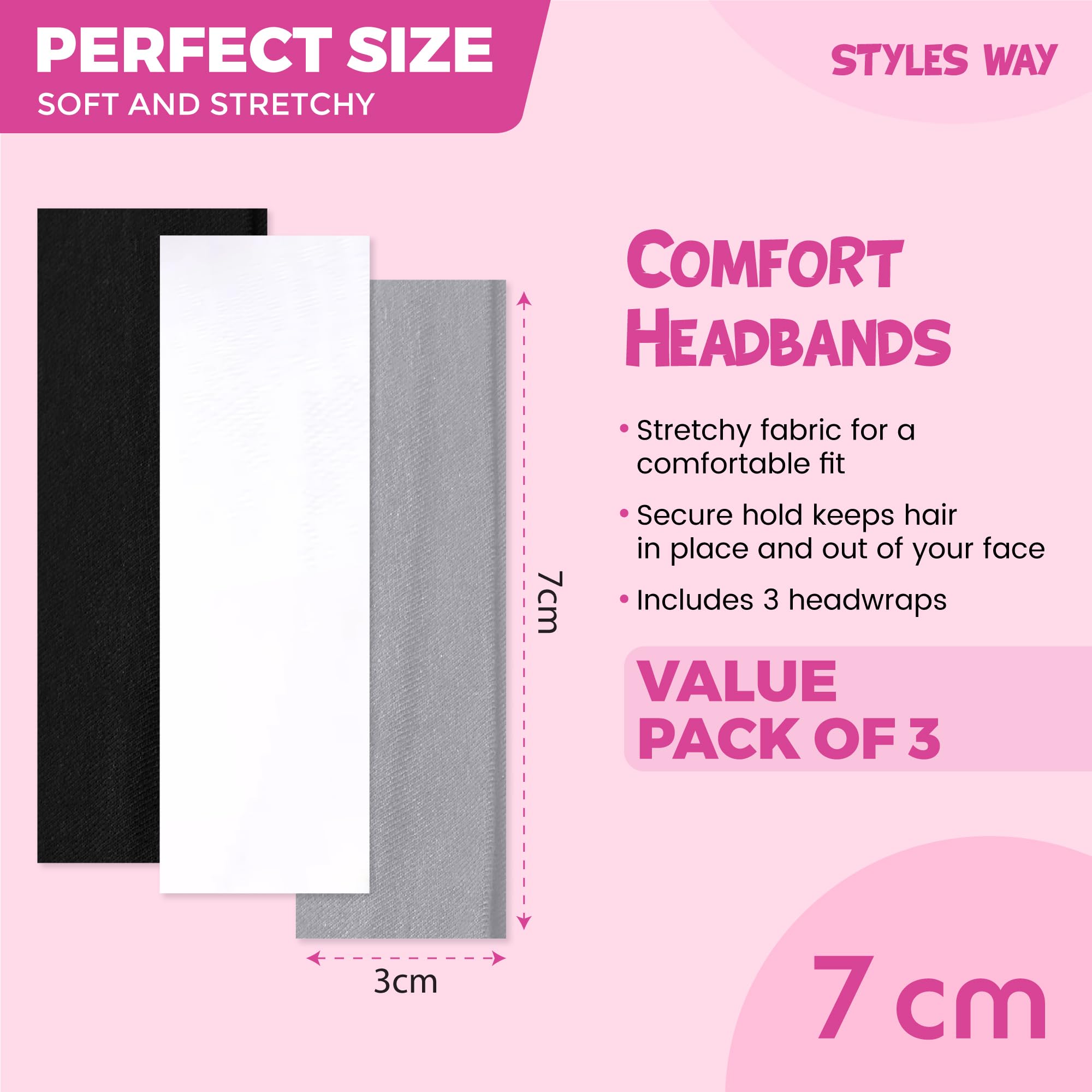 3 Pack Non-Slip Headbands for Women - Soft Stretchable Sports Hairbands for Workout, Yoga, Running & Fitness - Stay Secure During Exercise & Daily Activities