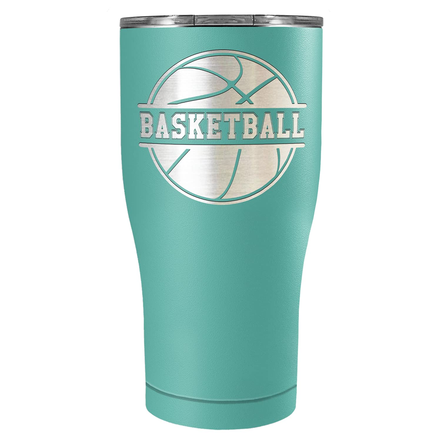 Laser Engraved Basketball Design 27oz Stainless Steel Tumbler with Lid - Insulated Seafoam Green Cup for Hot & Cold Drinks - Perfect Basketball Gift for Players & Fans
