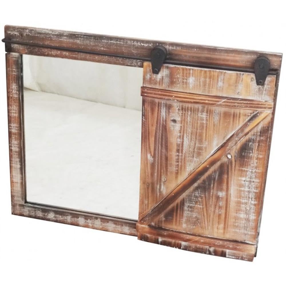 Jeco Decorative Mirror in Black and Distressed Brown - Vintage Wall Mirror for Living Room, Bedroom & Entryway Decor