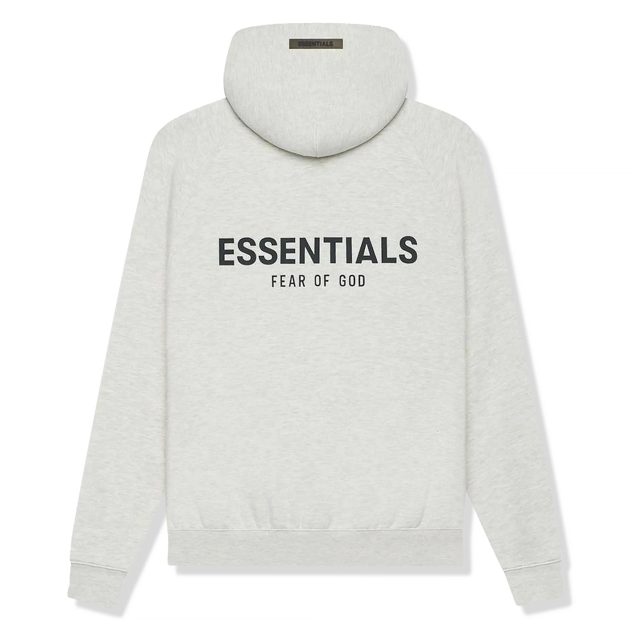 Fear Of God Essentials Reverse Logo Hoodie - Light Heather Oatmeal Pullover Sweatshirt for Men | SS21 Collection | Streetwear Fashion & Casual Wear
