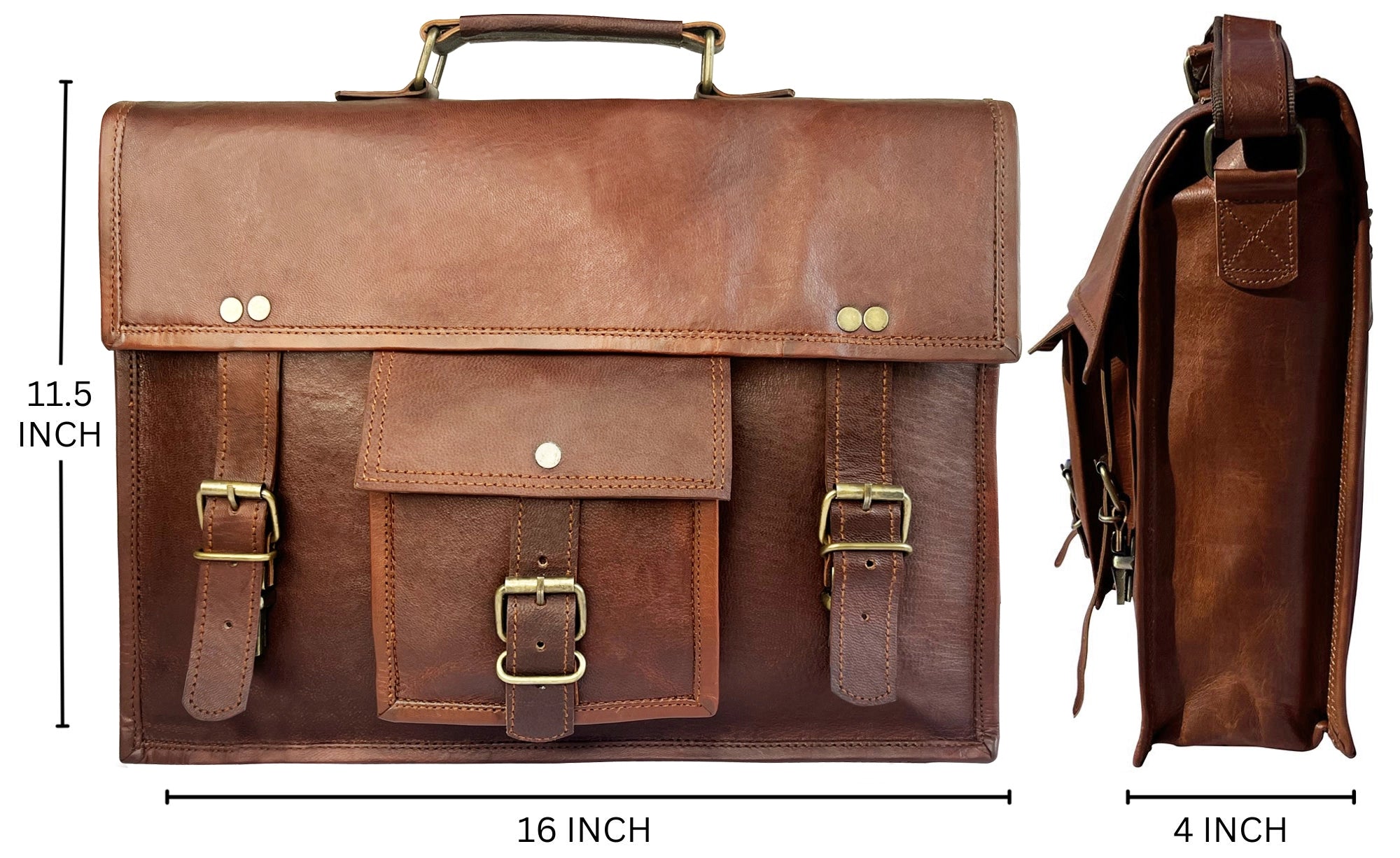 16 Inch Genuine Leather Laptop Messenger Bag for Men & Women - Business Work, Travel & College Satchel with Adjustable Shoulder Strap