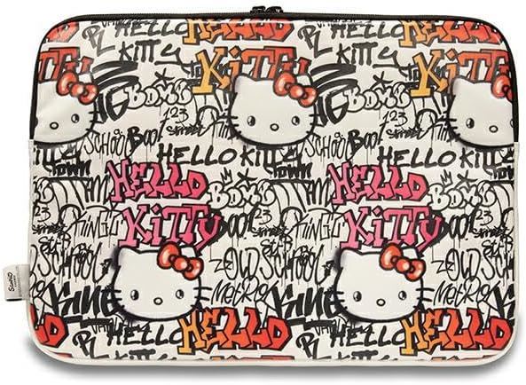Hello Kitty Zip PU Laptop Sleeve for 14 Inch MacBook - Cute Graffiti Design Beige Case - Perfect for School, Work & Travel Protection