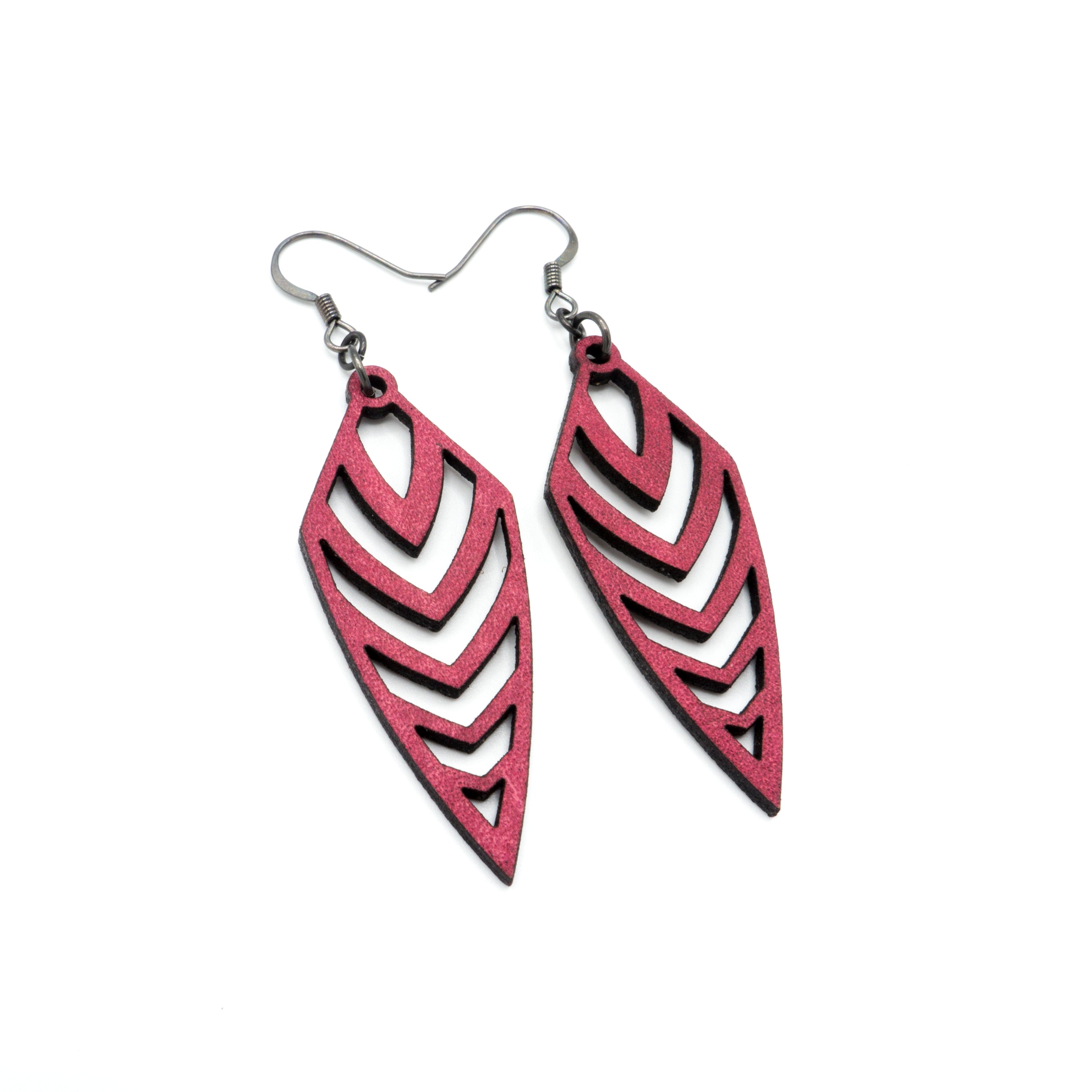 Arrowhead 03 [S] Fuchsia Leather Earrings for Women - Boho Chic Handmade Dangle Drop Earrings for Casual Wear, Parties & Festivals