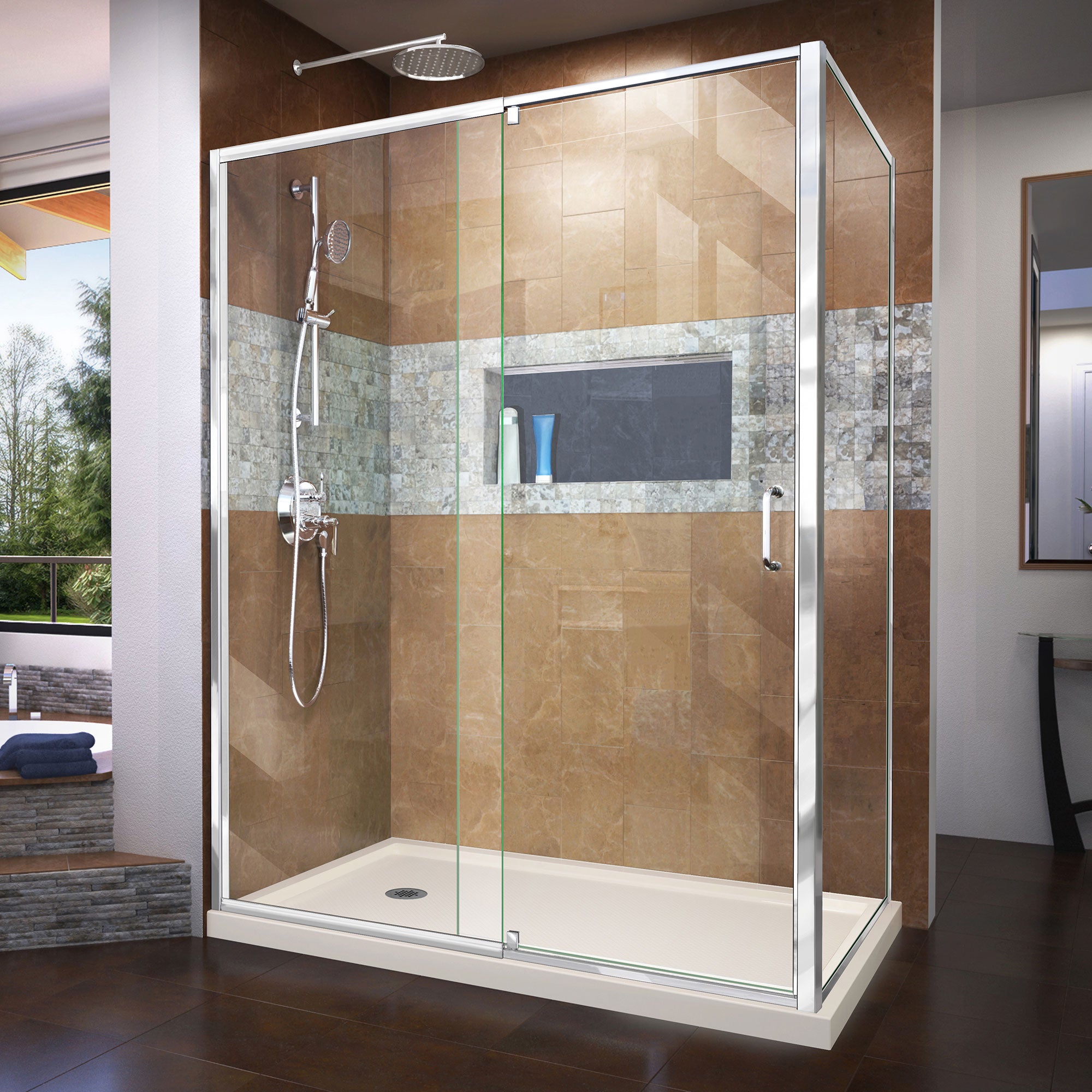 DreamLine Flex 36x60x74.75 Inch Semi-Frameless Pivot Shower Enclosure with SlimLine Base Kit - Modern Bathroom Upgrade for Small Spaces & Luxury Homes