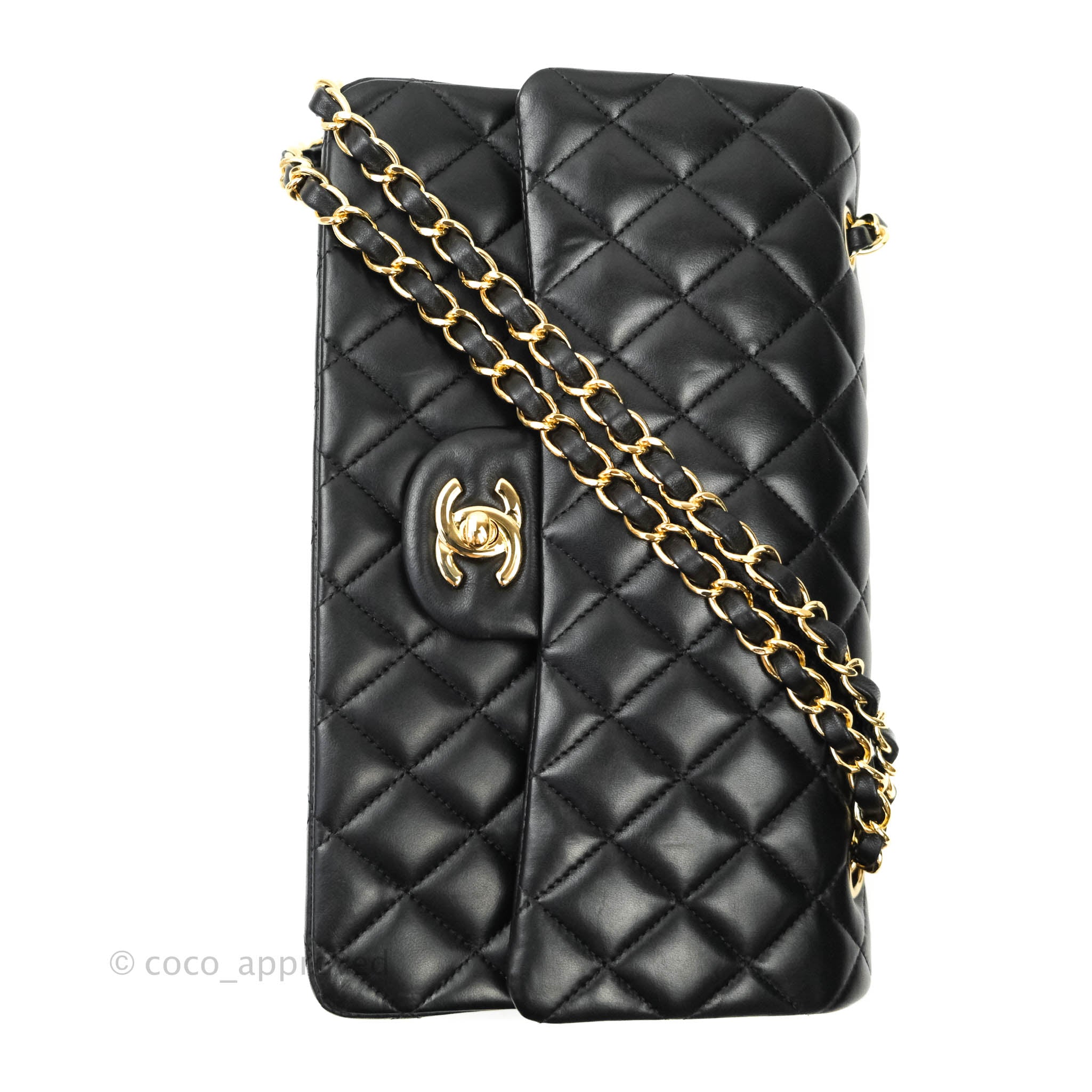Chanel Classic Flap Bag M/L Size - Black Lambskin Leather with Gold Hardware | Luxury Handbag for Women, Perfect for Evening Events & Daily Use