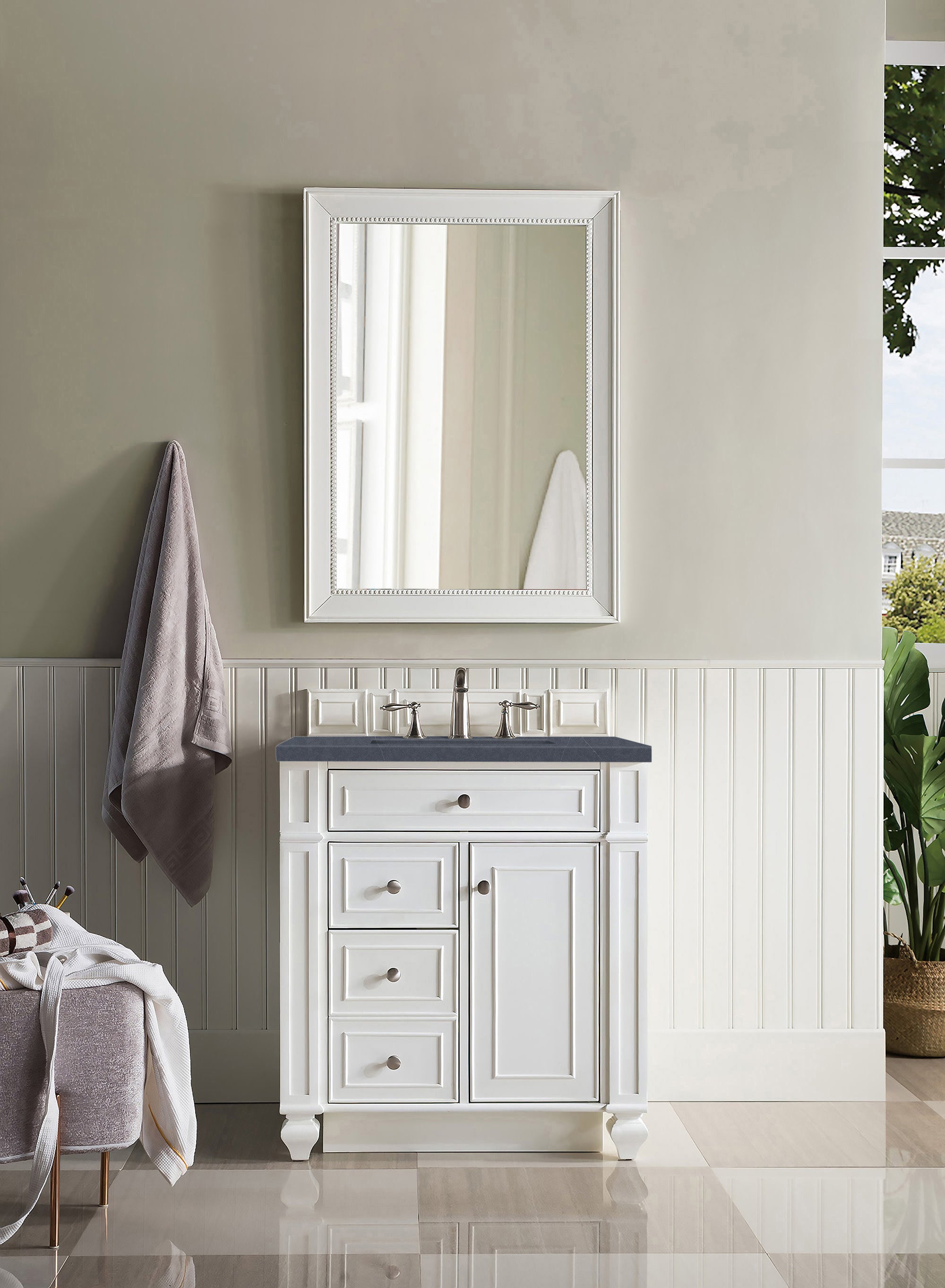Bristol 30-Inch Single Bathroom Vanity Set with Charcoal Soapstone Quartz Top - Bright White Finish for Modern Bathrooms | Perfect for Small Spaces & Home Renovations