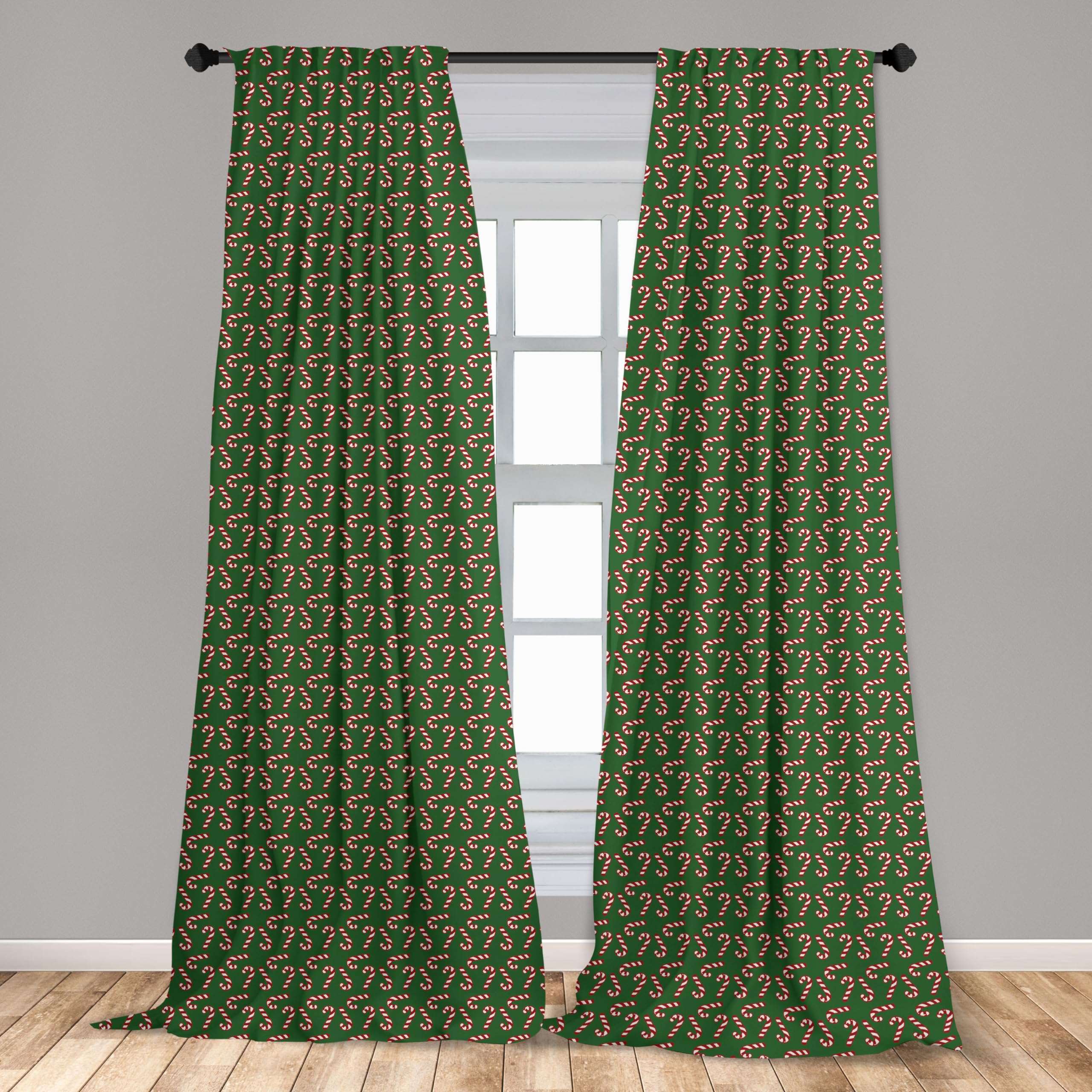 Ambesonne Christmas Window Curtains - Candy Canes & Lollipops Holiday Pattern, Lightweight Xmas Decor 2-Panel Set with Rod Pocket, 28