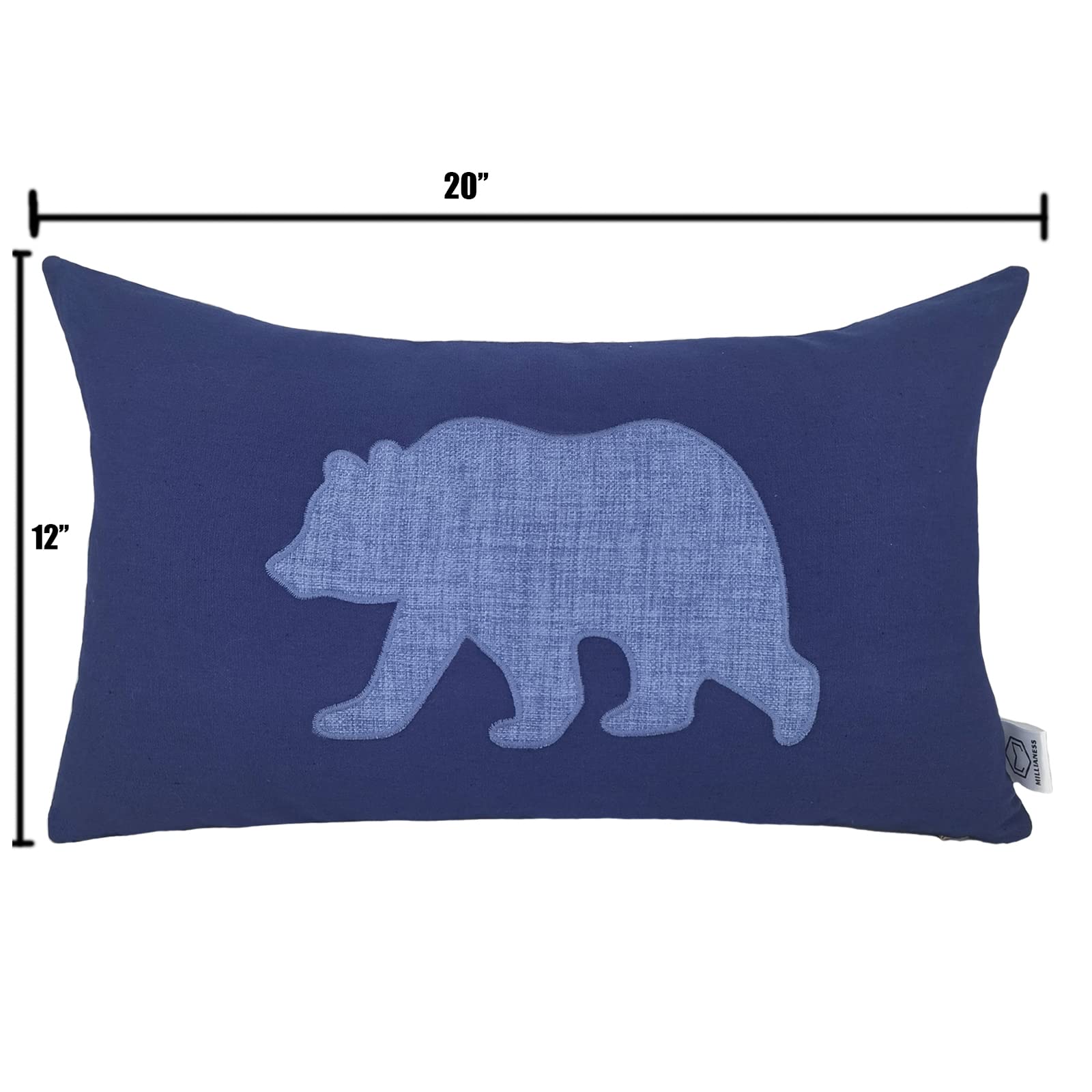 12x20 Inches Bear Embroidered Lumbar Pillow Cover - Soft Cotton Linen Cushion Case for Sofa, Couch & Bedroom - Decorative Waist Support Pillow (Blue) | Perfect for Living Room Decor & Back Pain Relief
