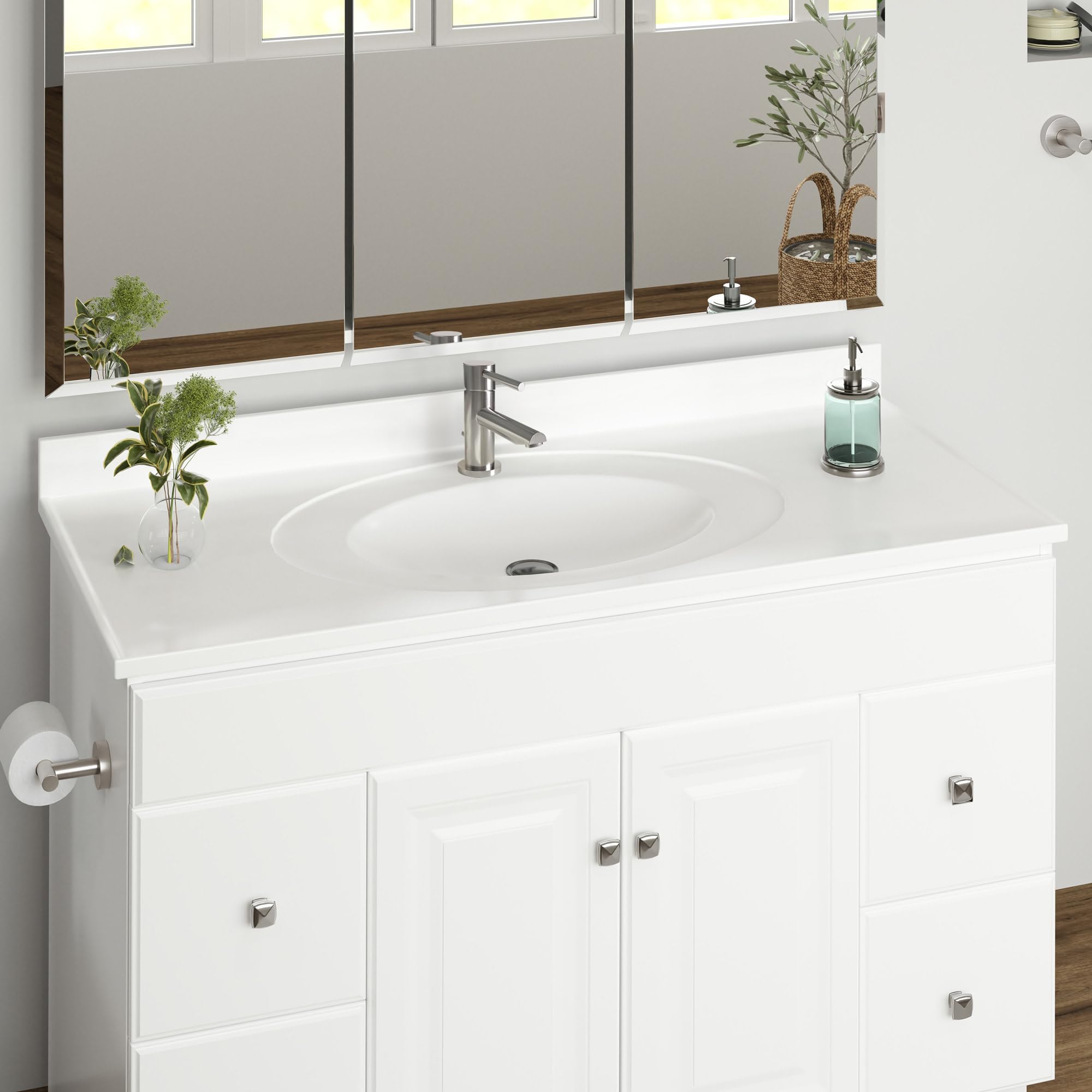 49 Inch White Cultured Marble Bathroom Vanity Top with Backsplash - Durable & Stylish Design House 554634 - Perfect for Modern Bathroom Renovations and Home Upgrades
