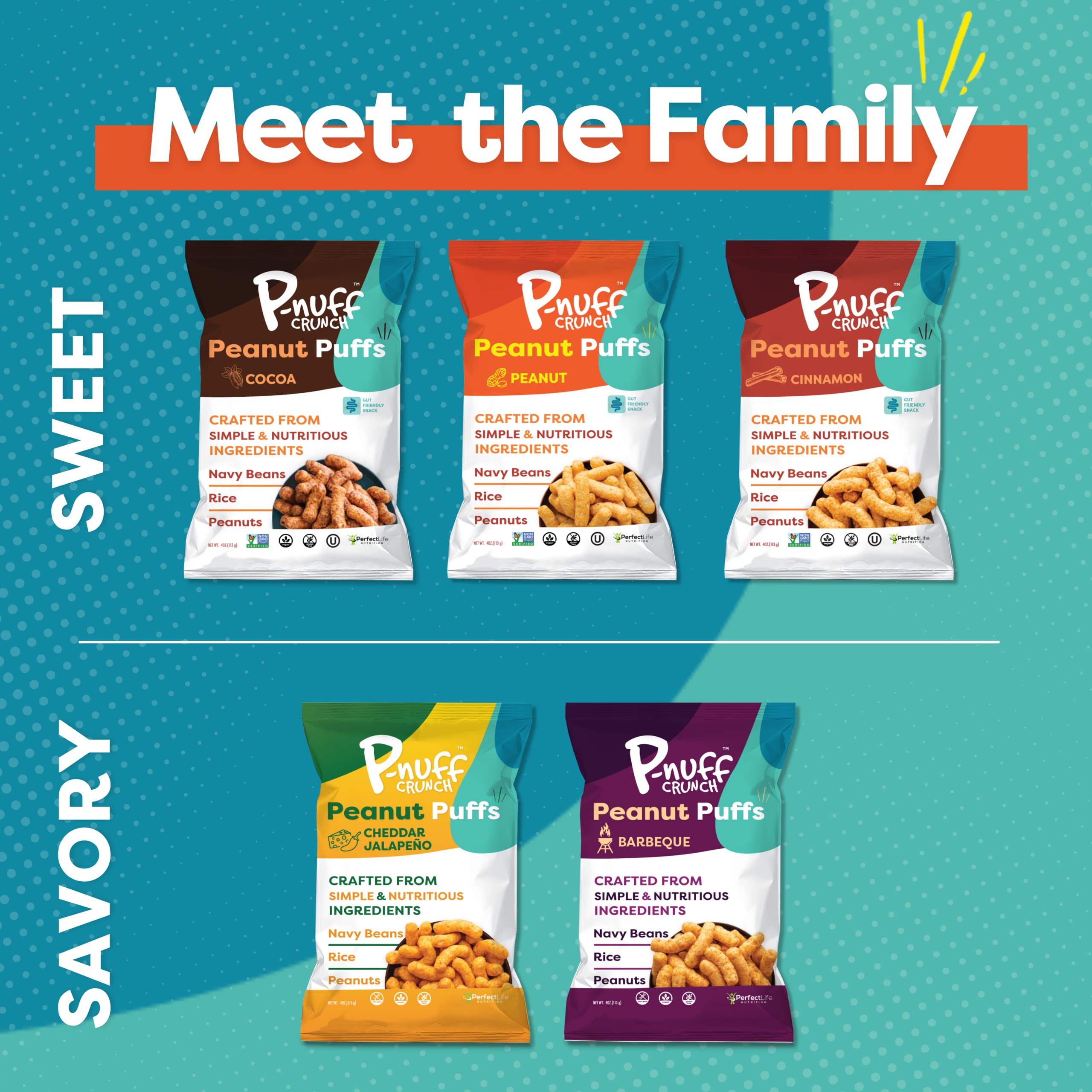 Pnuff Crunch Peanut Butter Puffs - Healthy Low Calorie Gluten Free Vegan High Protein Keto Snacks - Variety Pack 15x4oz - Perfect for Office, Gym & On-the-Go Snacking - As Seen on Shark Tank