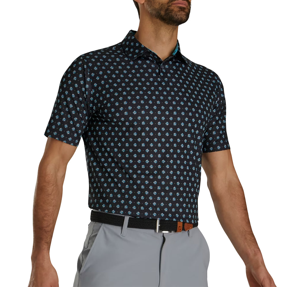 FootJoy Men's Black Floral Print Golf Polo Shirt - Breathable & Moisture-Wicking Performance Top for Golf Course & Casual Wear