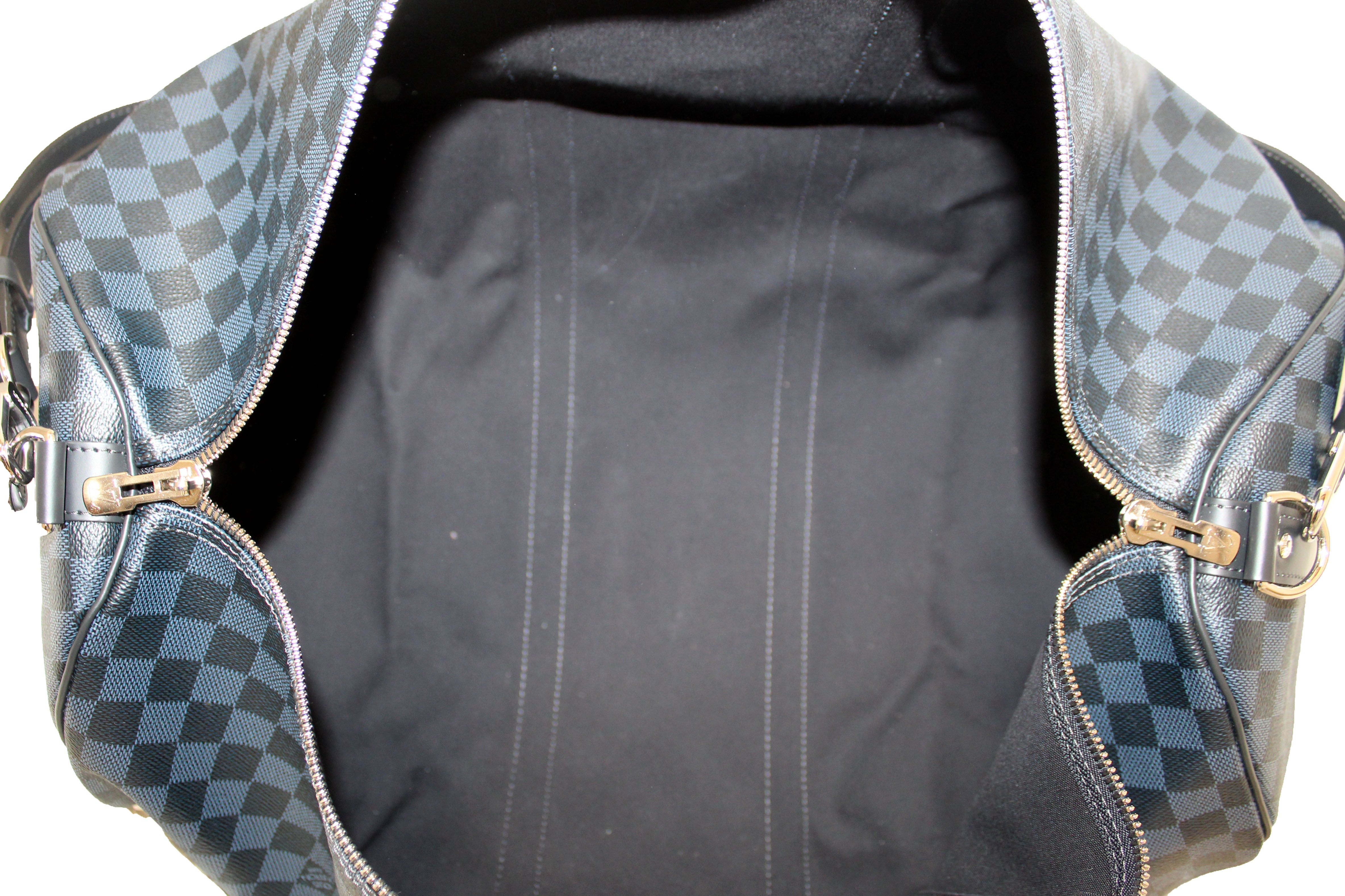 Authentic Louis Vuitton Damier Graphite Blue Coba Keepall Bandoulière 55 Travel Duffle Bag - Stylish Carry-On Luggage for Business Trips & Weekend Getaways