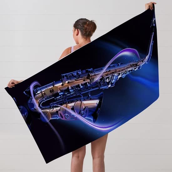 Blue Saxophone Large Beach Towel - Soft, Absorbent & Unique Design for Pool, Beach & Outdoor Activities | CafePress