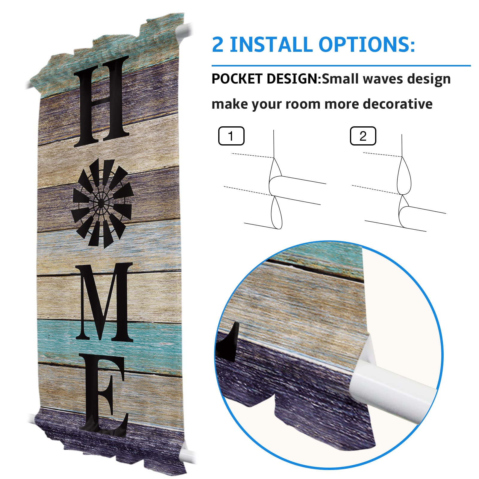 French Door Curtains with Tieback - Farmhouse Windmill Wood Washable Door Panel Curtains 25