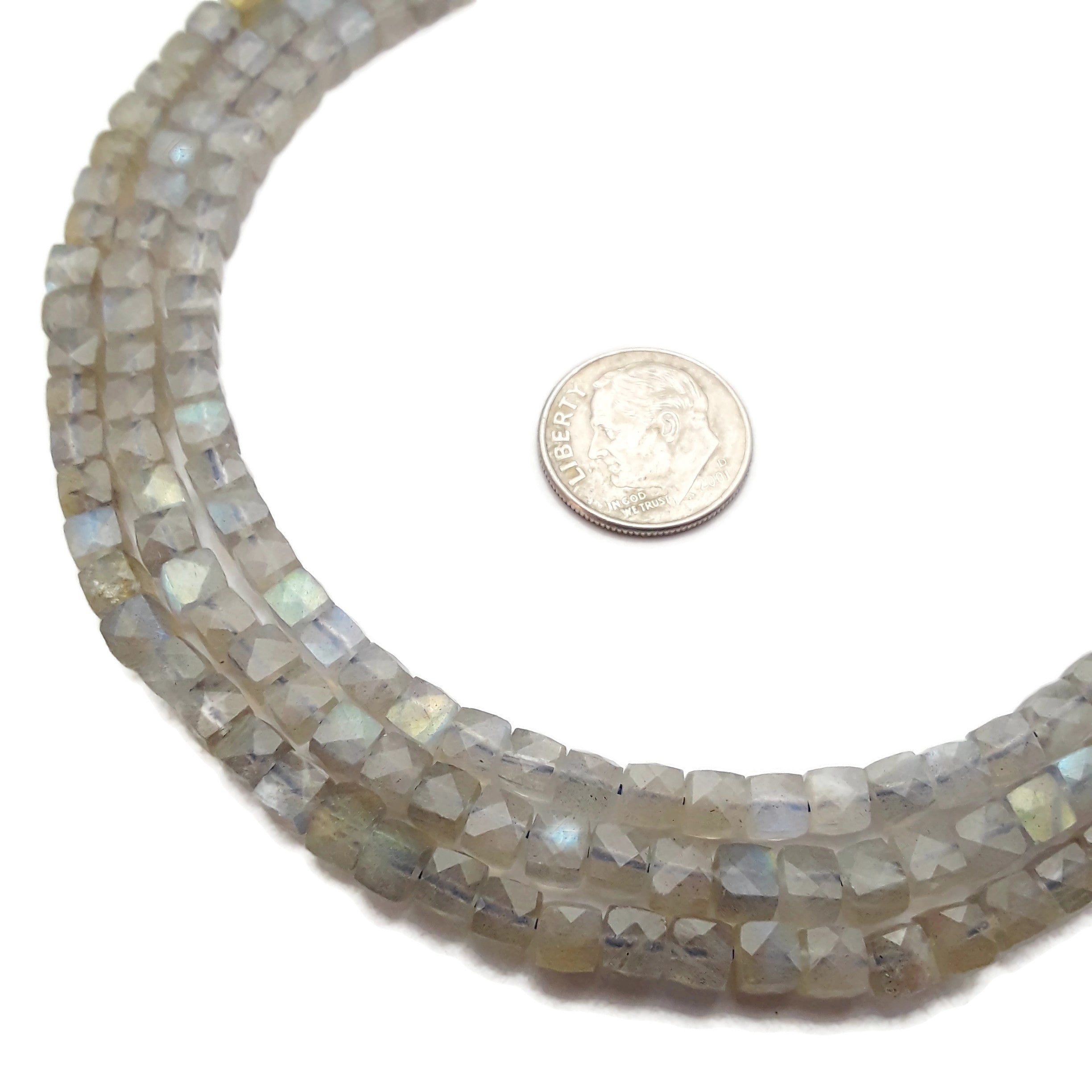 Labradorite Faceted Square Dice Cube Beads 4.5mm - 15.5 Inch Strand for Jewelry Making, DIY Crafts & Healing Crystal Bracelets