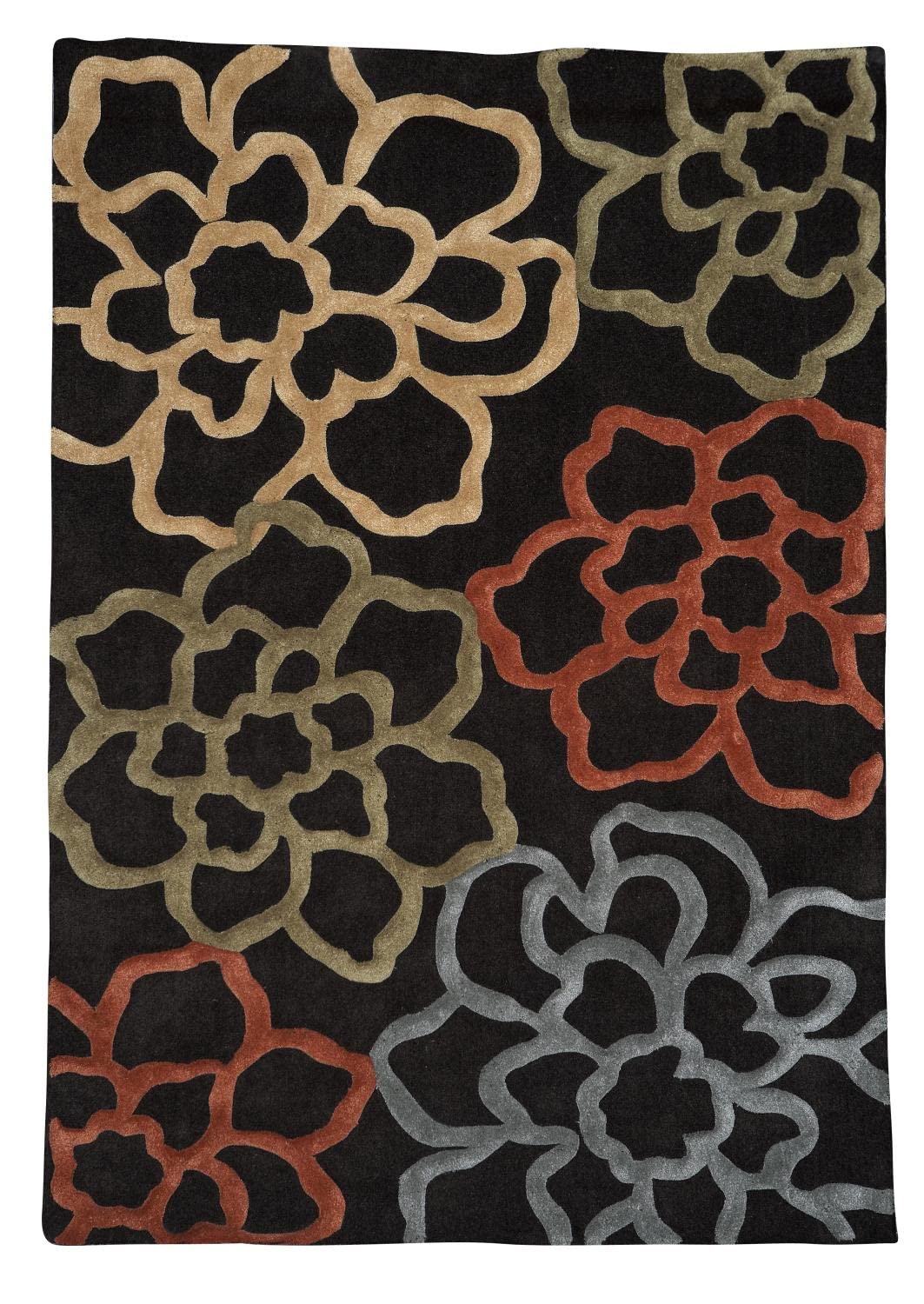 Linon Trio Open Flowers Hand Tufted Polyester 5'x7' Area Rug in Chocolate Brown - Soft Living Room Rug for Bedroom, Dorm & Home Decor
