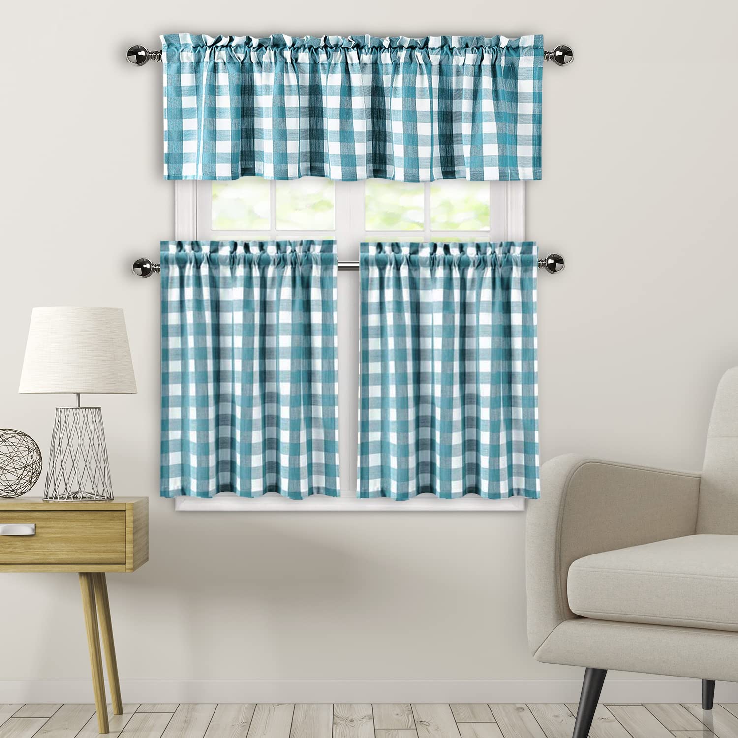 Buffalo Plaid Cafe Curtains - Gingham Cotton Blend Yarn Dyed Window Curtains for Bathroom & Kitchen - Farmhouse Check Rod Pocket Style - Perfect for Country Style Homes, Coffee Shops & Cozy Spaces