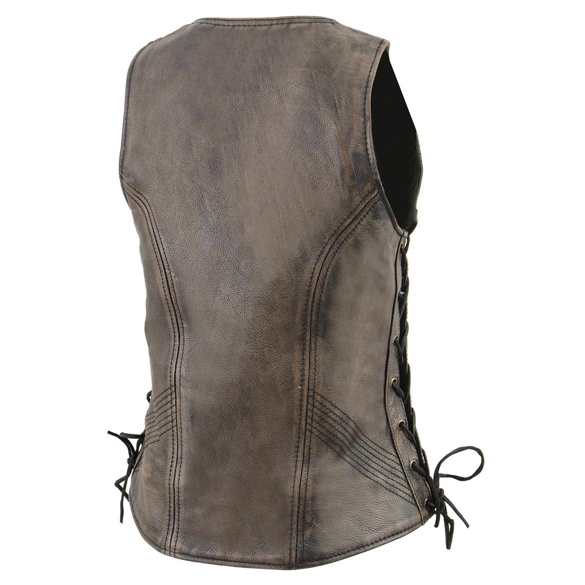 Milwaukee Leather Brown Women's Open Neck Side Lace Zipper Front Vest - Small Size, Genuine Leather Fashion Jacket for Casual Outfits & Outdoor Activities