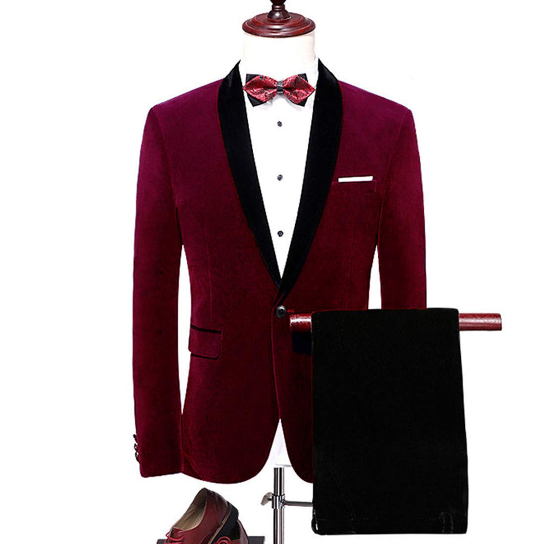 Men's Velvet Shawl Lapel 3-Piece Wedding Suit Set - Tuxedo Jacket, Vest & Pants for Groom, Prom & Formal Events - Perfect for Weddings, Galas & Black Tie Occasions