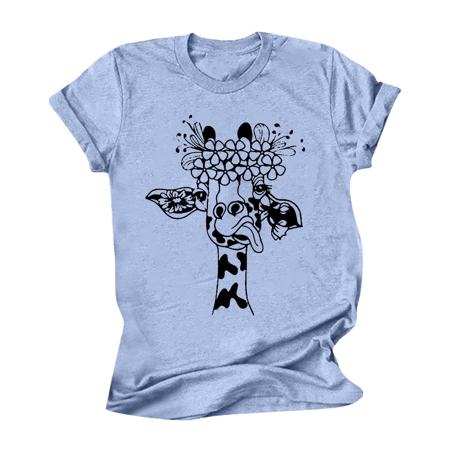 Women's Short Sleeve Cotton T-Shirt with Cute Naughty Giraffe Graphic - Funny Animal Print Tee for Casual Wear, Summer Outfits & Gifts