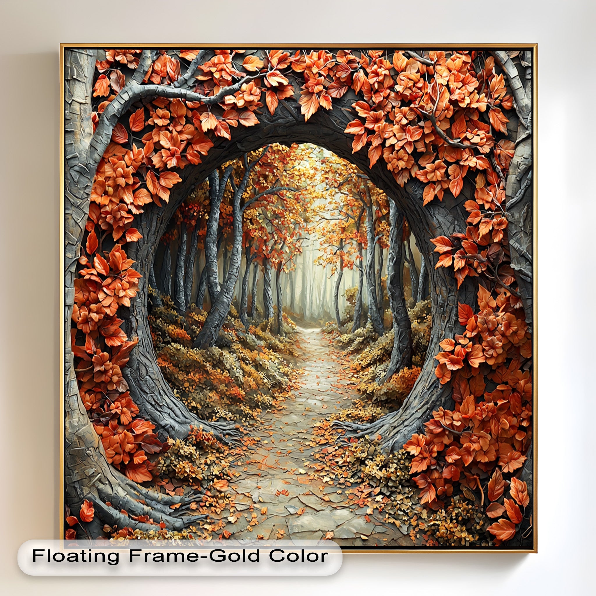 Autumn Path - Enchanted Forest Oil Painting Wall Art for Living Room, Bedroom Decor - Nature Landscape Canvas Print for Home & Office