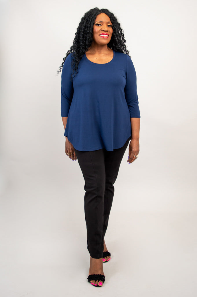 Jazz 3/4 Sleeve Women's Top - Soft Bamboo Fabric in Indigo Blue - Perfect for Casual Wear, Music Festivals & Boho Style Outfits