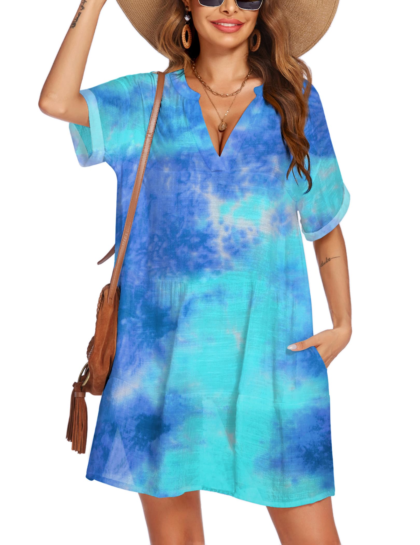 AI'MAGE Women's Swimsuit Cover Up Dress - Lightweight Bikini Beach Coverup with Pockets, A-Line Bathing Suit Wrap for Pool, Vacation & Summer Outfits