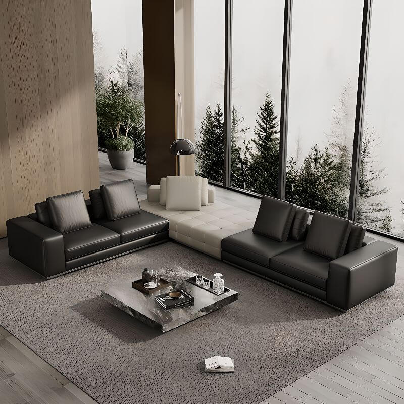 L-Shaped Sectional Sofa with Chaise Lounge - 5-Seater 4-Piece Reversible Modular Couch in Black - Perfect for Living Room, Family Room & Home Theater