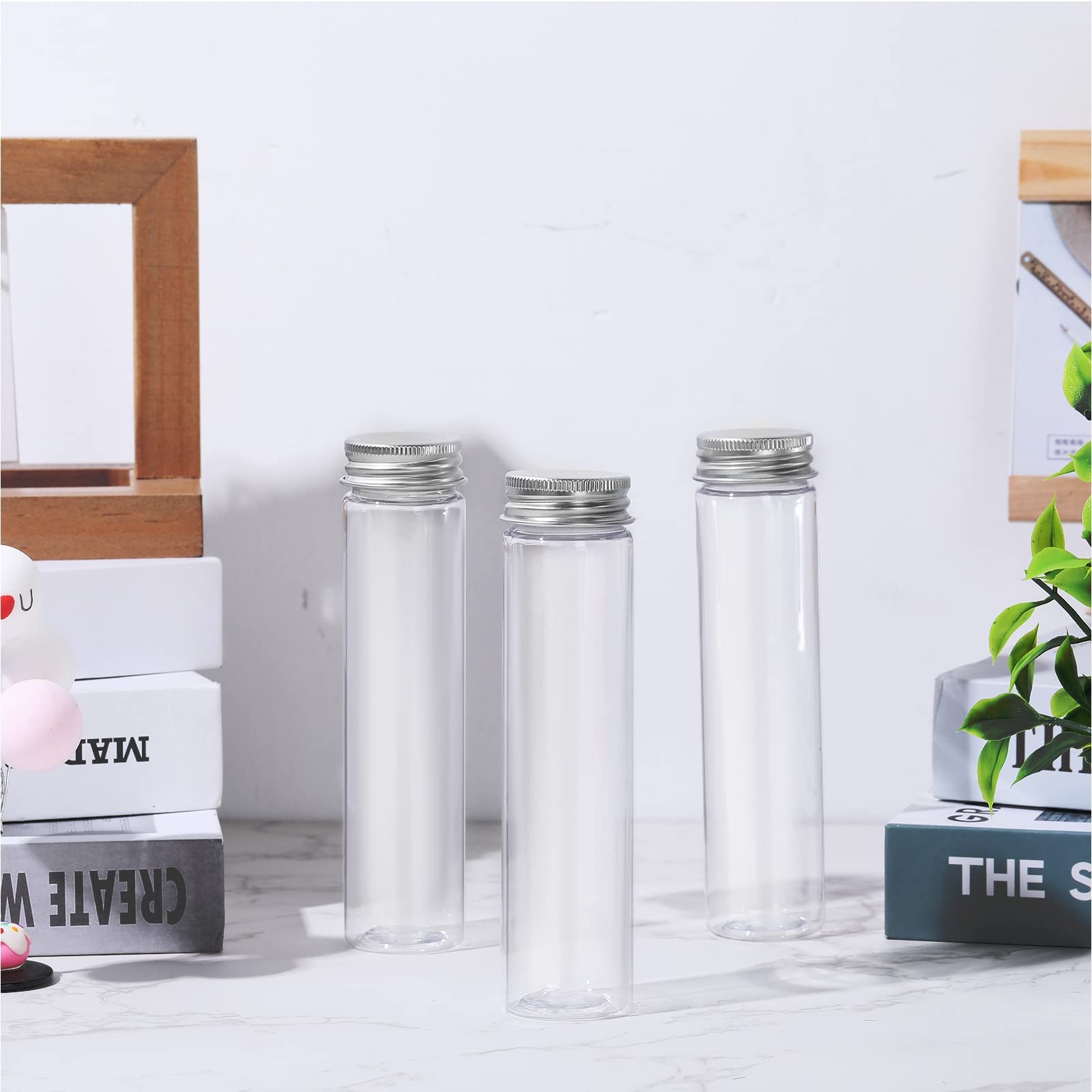 40 Pcs 110ml Clear Plastic Test Tubes with Lids - Flat Bottom Candy Storage Containers for Science Experiments, Wedding Favors & Christmas Party Decorations - Perfect for Candy, Spices, Lab Samples & DIY Crafts