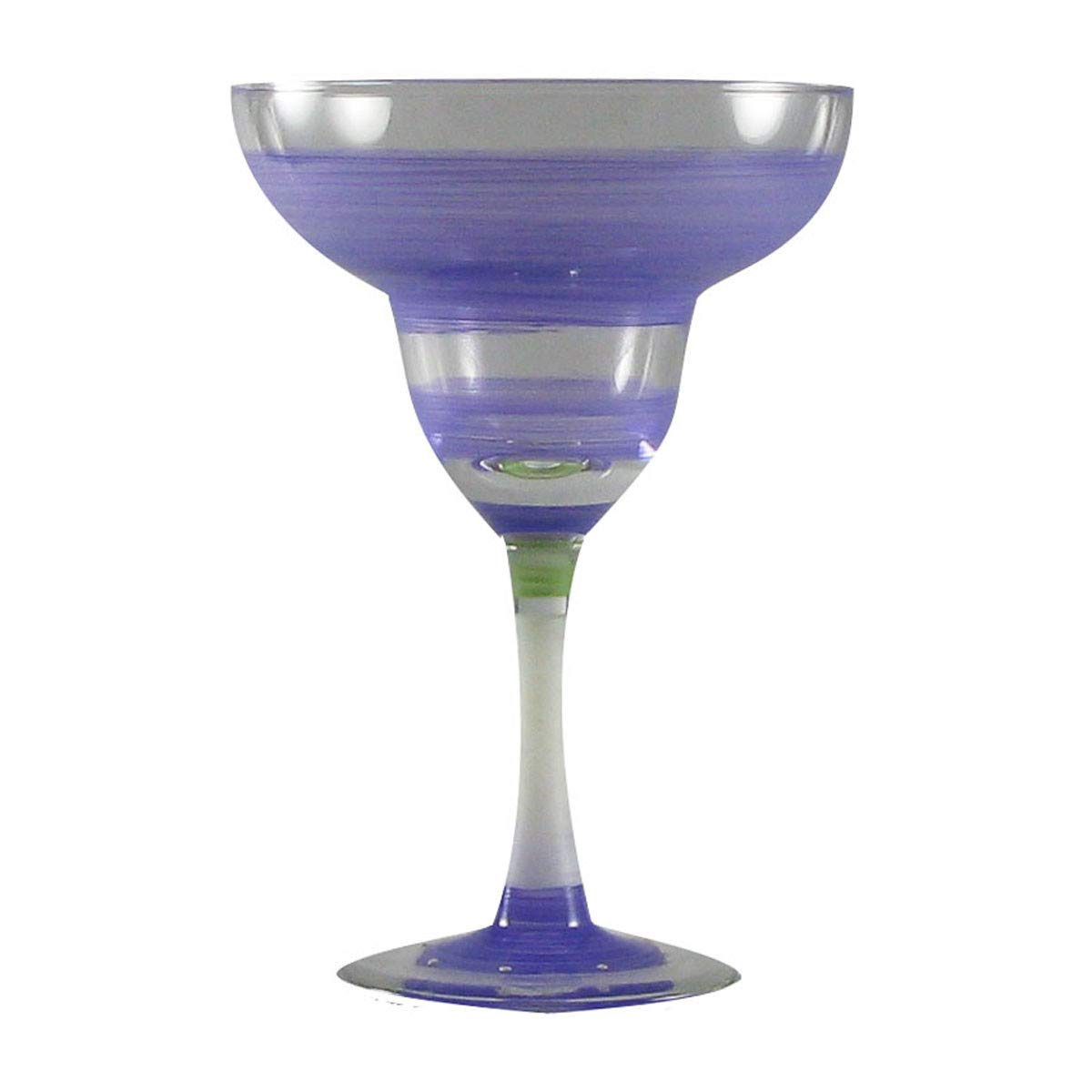 Set of 2 Purple Retro Stripe Hand Painted Margarita Glasses - 12oz Cocktail Cups for Party, Home Bar & Summer Drinks | Vintage Style Drinking Glasses for Tequila, Mojito & Frozen Beverages