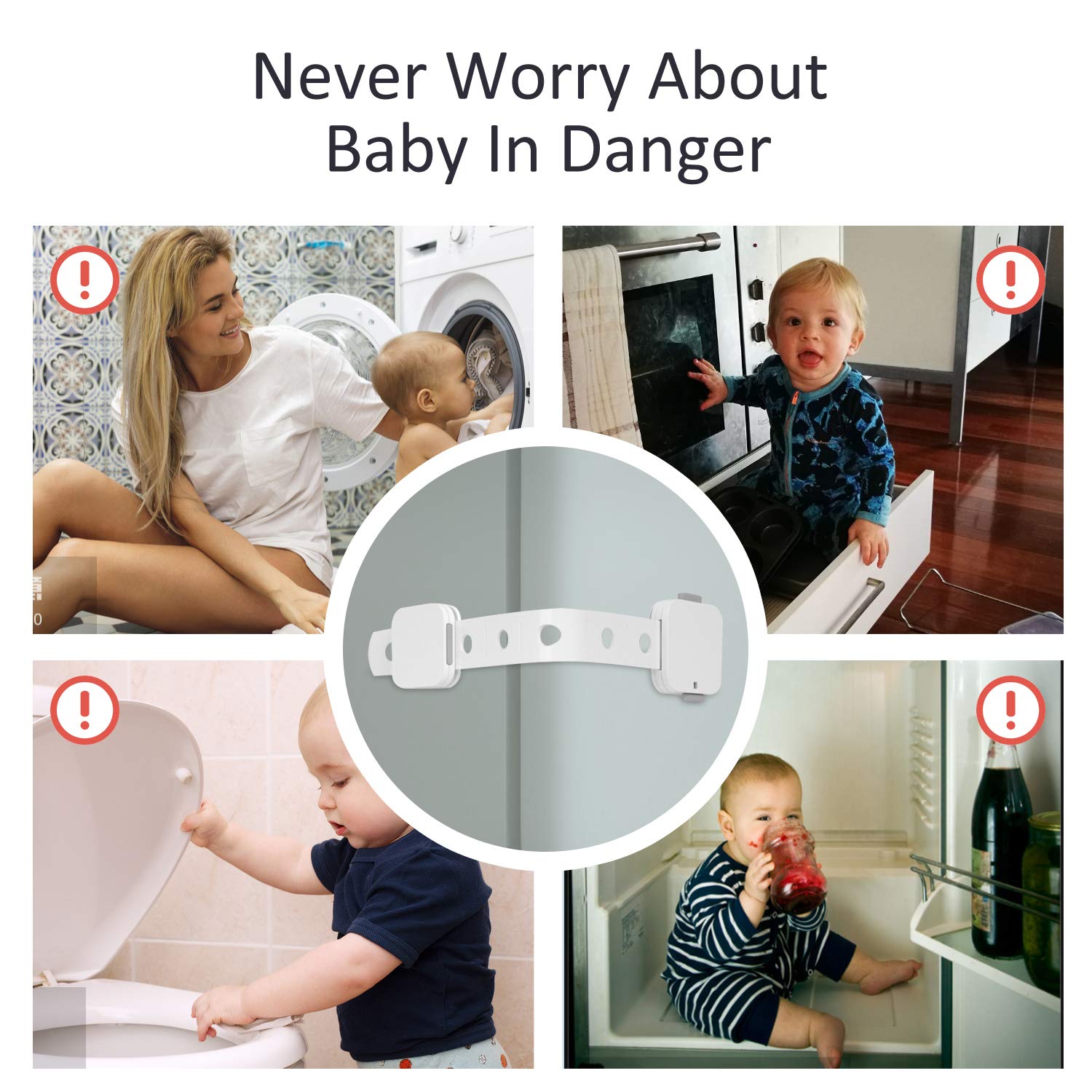 Adjustable No-Drill Baby Safety Locks (6-Pack) - 3M Adhesive Multi-Purpose Cabinet, Drawer & Appliance Locks for Childproofing Homes - Secure Toilets, Fridges, Ovens, Windows & Cupboards - Ideal for Toddler Safety & Pet Proofing