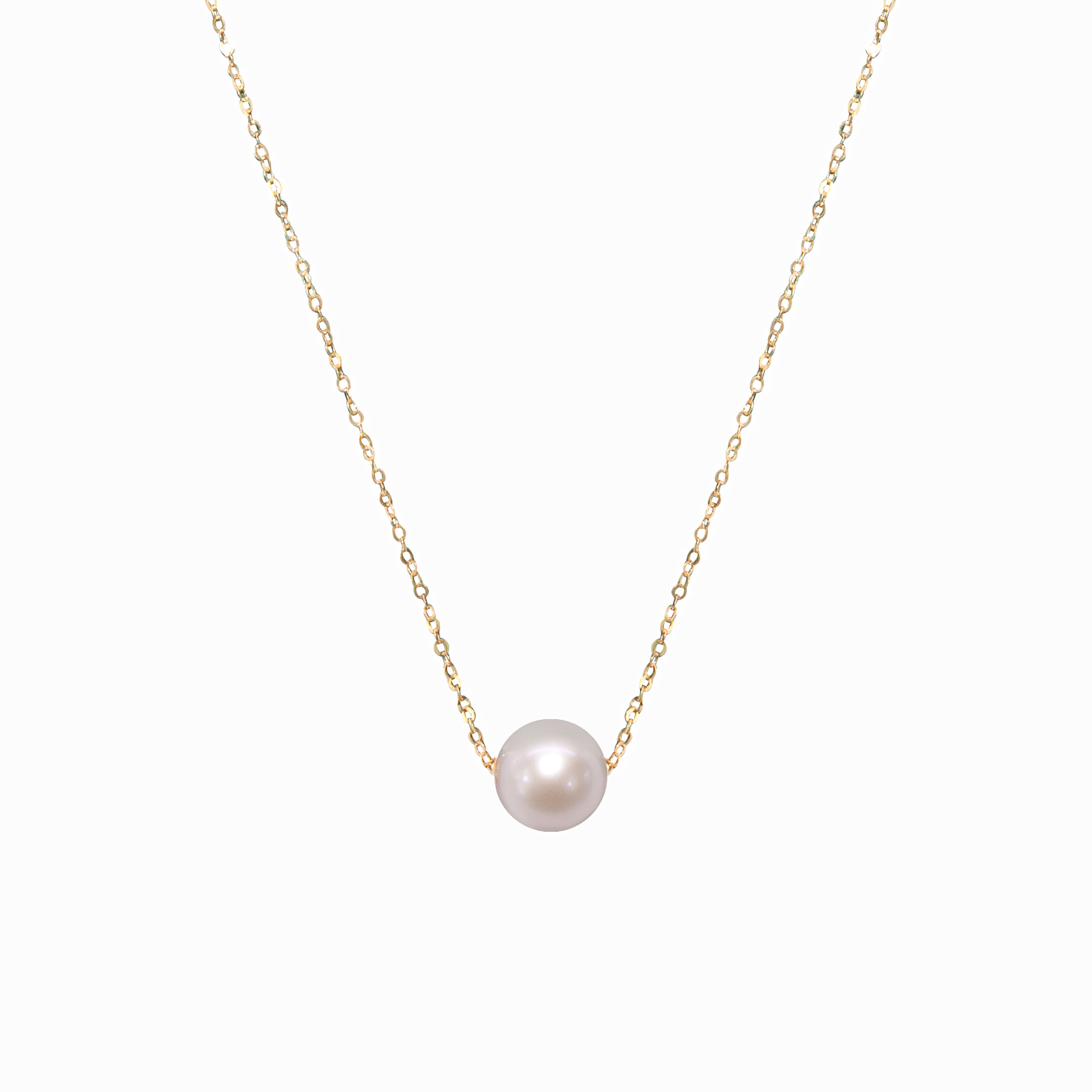 10mm 18K Gold Solitaire Pearl Necklace for Women - Elegant White Cultured Pearl Pendant Jewelry Gift for Wedding, Anniversary & Special Occasions