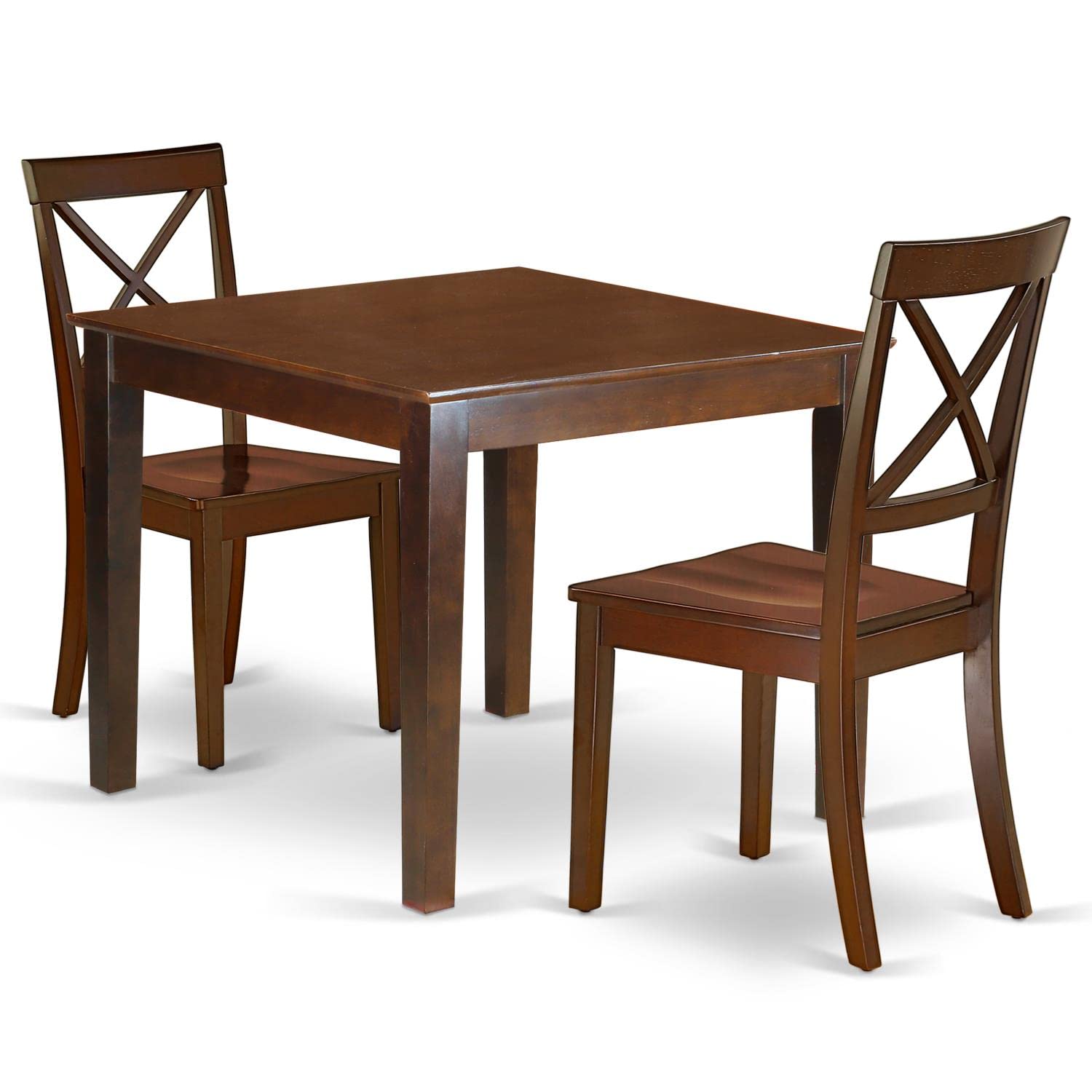 East West Furniture OXBO3-MAH-W 3-Piece Mahogany Dining Set - 36x36 Inch Square Kitchen Table with 2 Chairs | Perfect for Small Spaces, Breakfast Nooks & Cozy Apartments