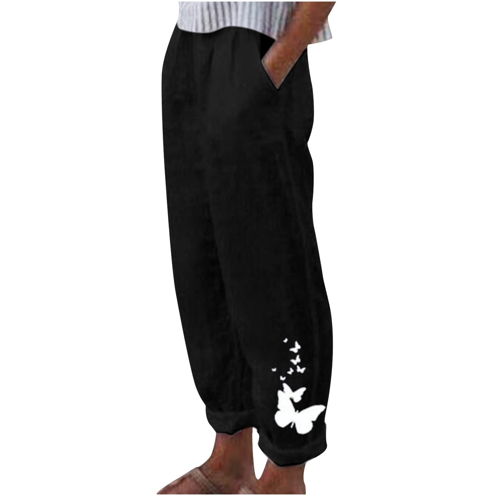 SHENGXINY Women's Linen Pants - Summer Casual Loose Fit Cotton Linen Blend with Pockets & Printed Cargo Trousers | Perfect for Beach, Travel & Everyday Wear
