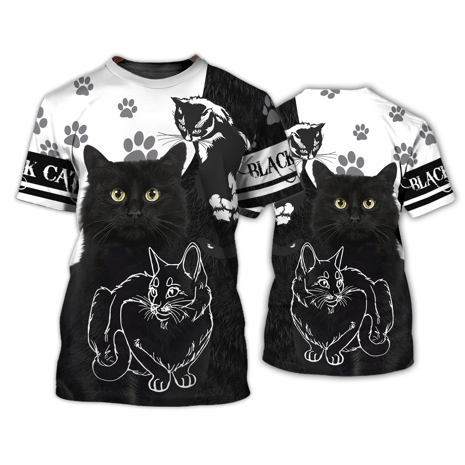 Stylish Black Cat Graphic T-Shirt for Men & Women - Cute Paw Print Design, Perfect Gift for Pet Lovers & Kitten Owners | Casual Wear for Cat Enthusiasts, Animal Lover Apparel