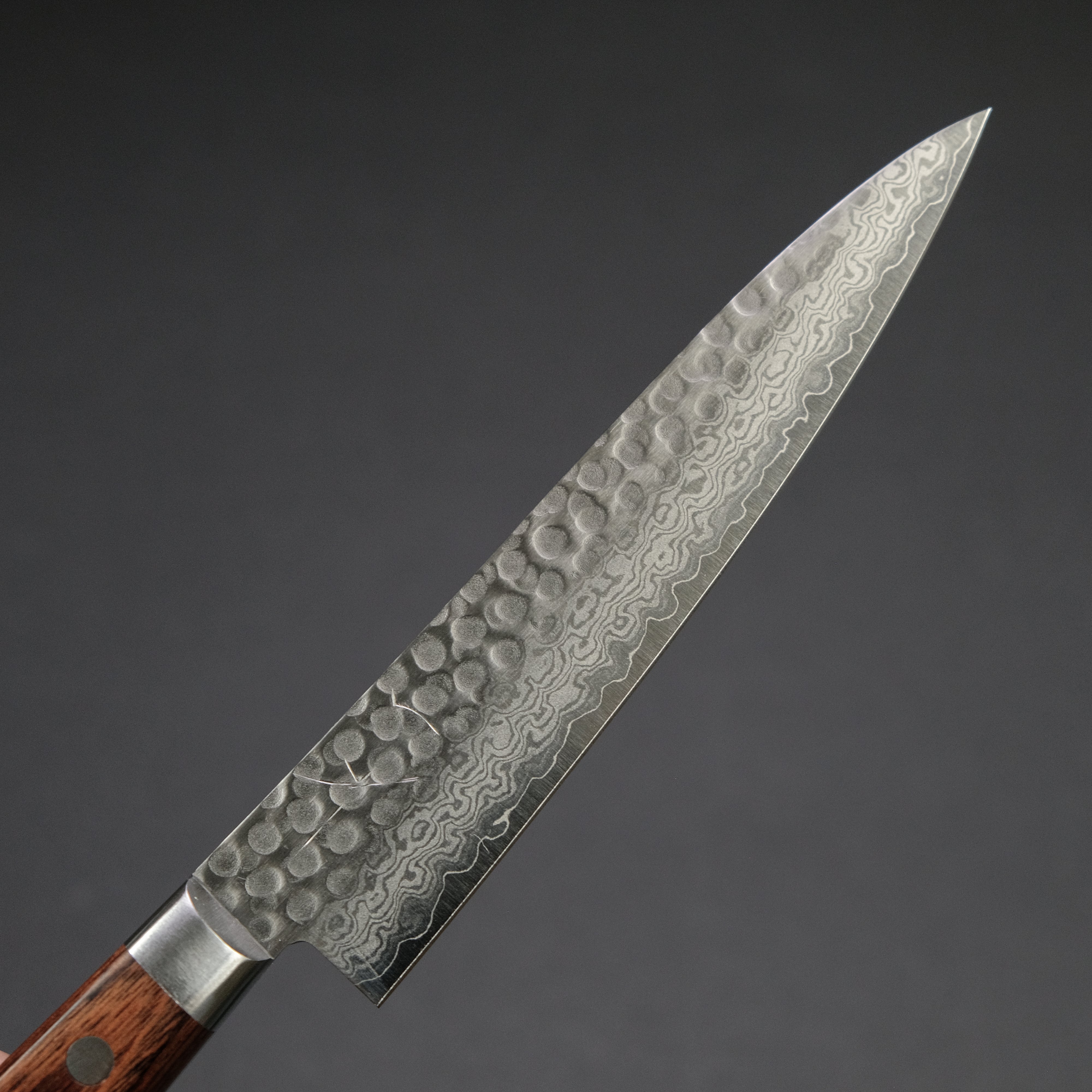 Hitohira HG Tsuchime Damascus 140mm Petty Knife with Imitation Mahogany Handle - Japanese Kitchen Knife for Precision Slicing, Fruit Cutting & Small Kitchen Tasks