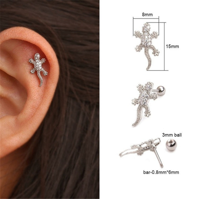 20G Rose Gold Tiny Lizard Stud Tragus Earrings for Cartilage Piercing | Hypoallergenic Body Jewelry for Women | Perfect for Daily Wear & Special Occasions