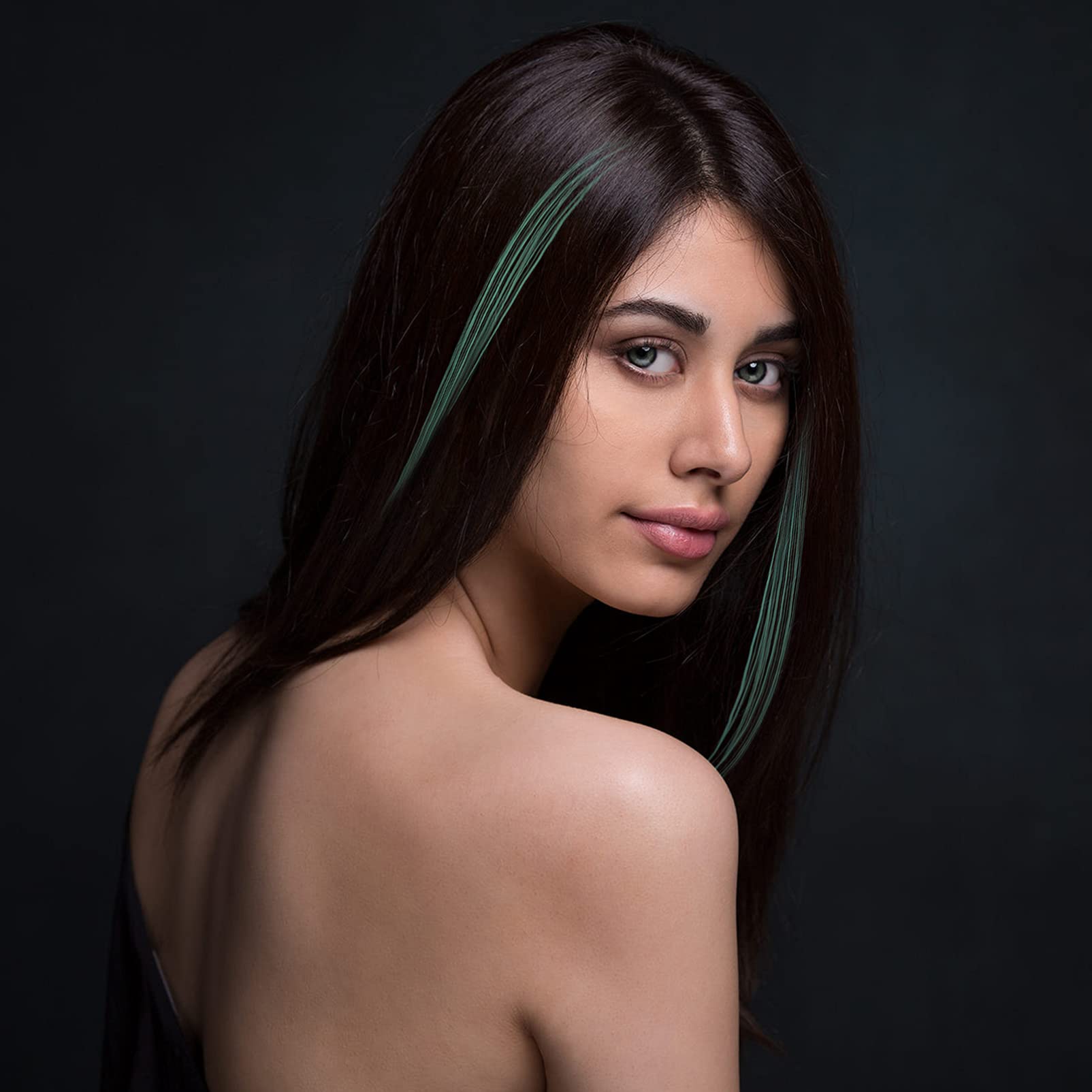 Beaupretty 4pcs Green Blue Short Straight Clip-in Hair Extensions - Seamless Invisible Synthetic Hairpiece for Women & Girls - Perfect for Cosplay, Daily Use & Costume Accessories