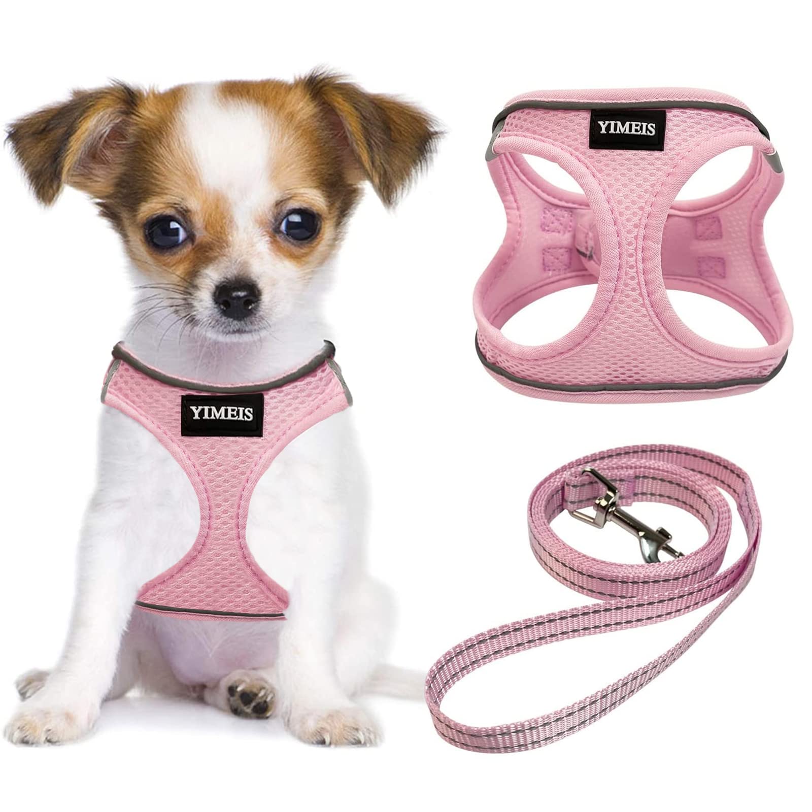 YIMEIS No Pull Soft Mesh Dog Harness and Leash Set - Reflective Adjustable Pet Vest for Small Medium Large Dogs & Cats (Pink, Small) - Perfect for Walking, Training & Outdoor Adventures