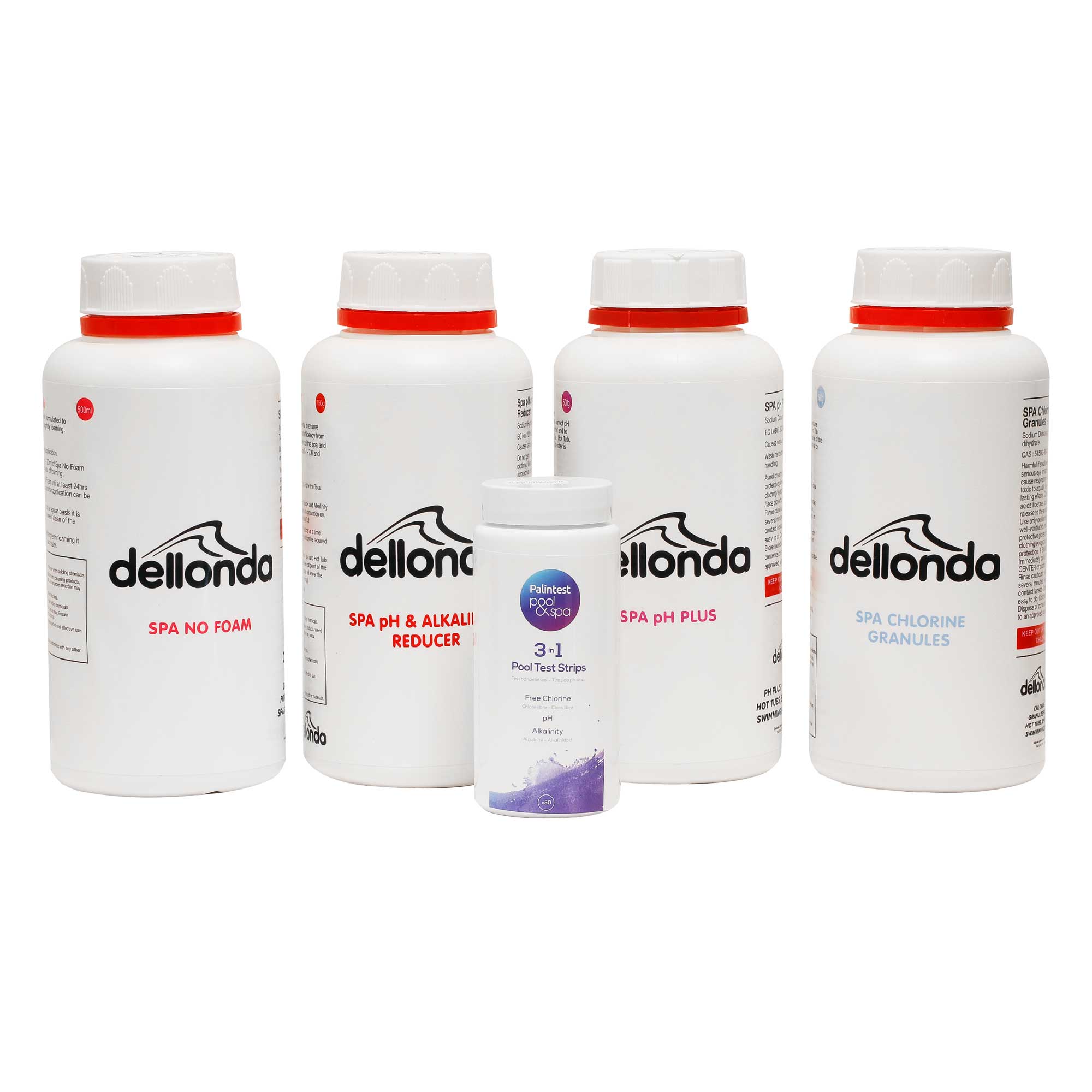 Dellonda Hot Tub Starter Kit with Chlorine, pH Increaser, Dry Acid, Foam Down & Test Strips (DL62) | Spa Maintenance Chemicals for Clean & Balanced Water | Perfect for Hot Tub, Jacuzzi & Swim Spa Care