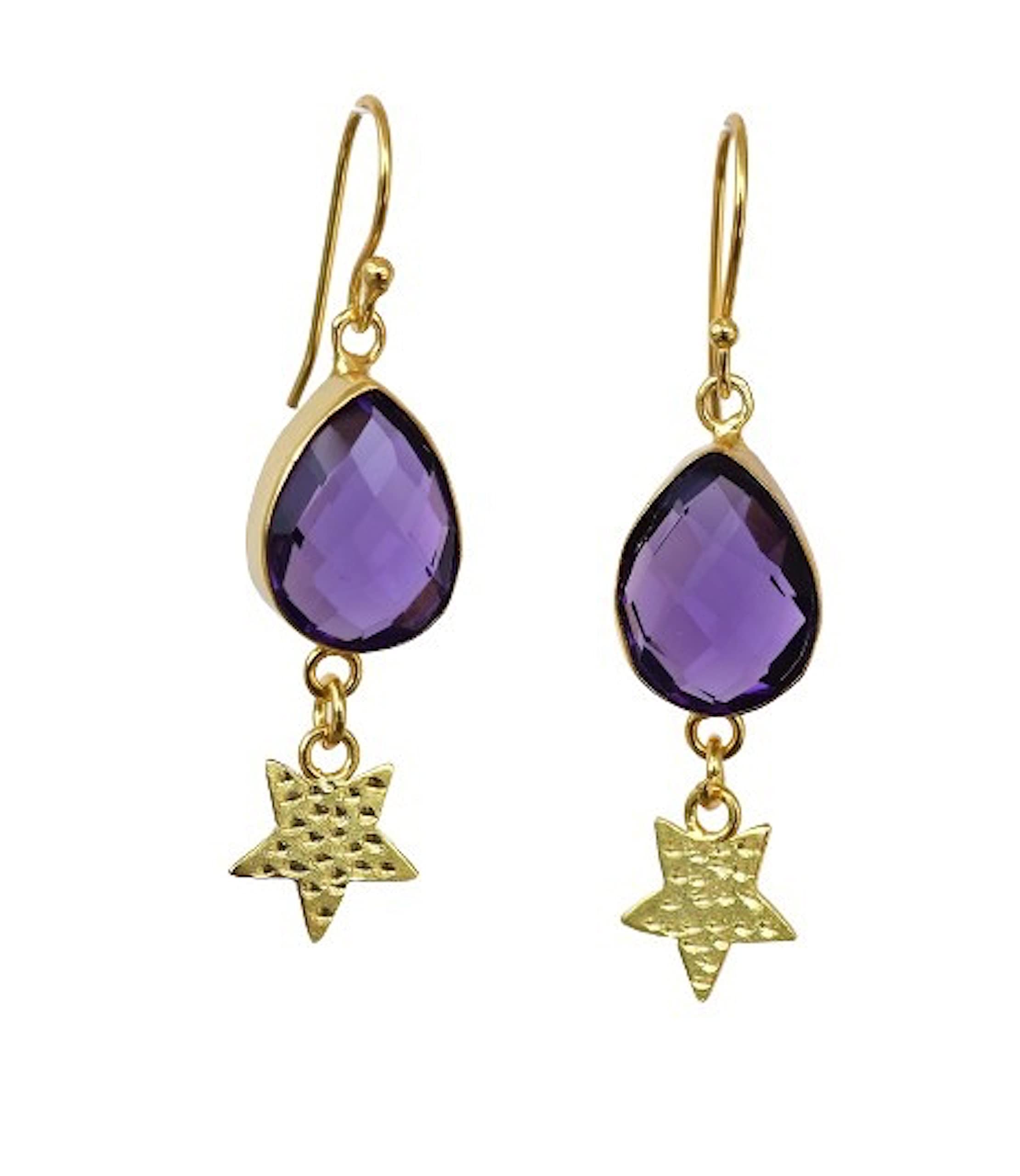Veracity Jewelry 14K Gold Filled Purple Amethyst Tear Drop Earrings for Women | Elegant Dangle Fashion Jewelry | Perfect Gift for Anniversary, Wedding, Mother's Day & Birthday | Great for Evening Parties, Date Nights & Special Occasions - VE-076